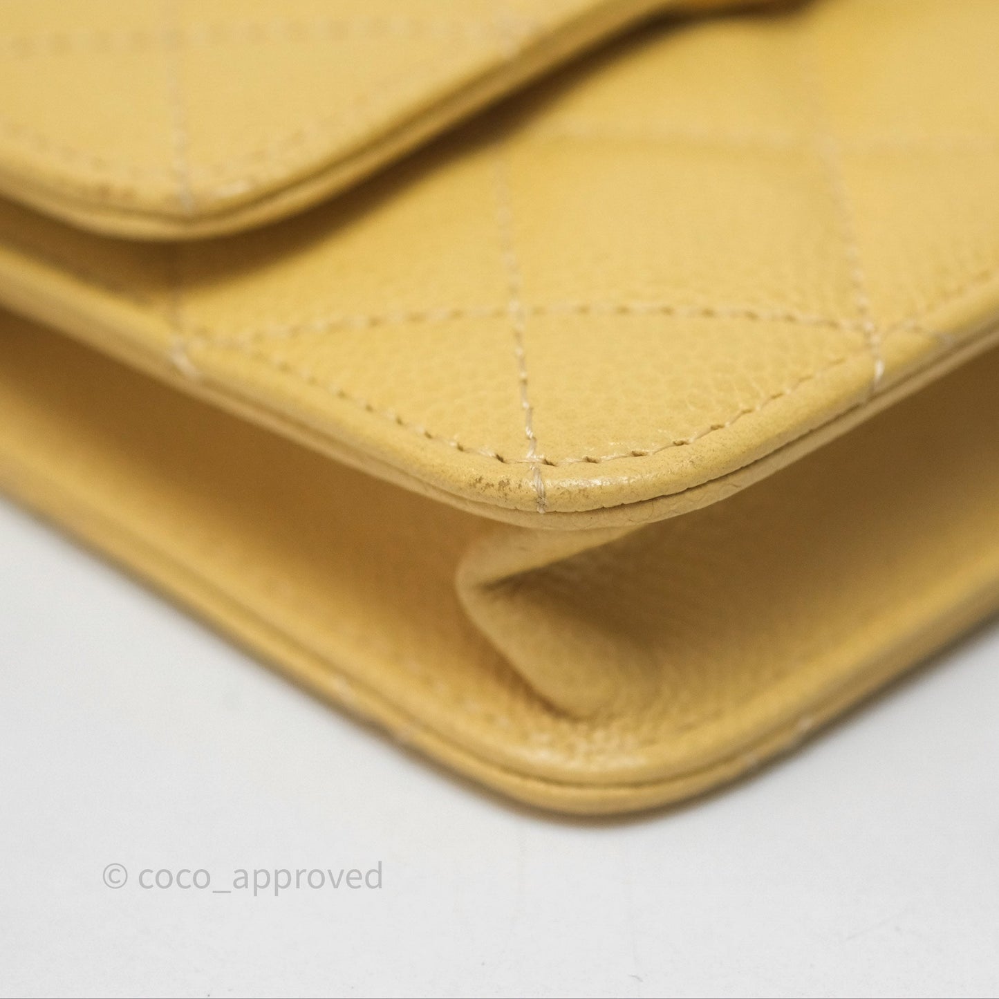 Chanel Mini Clutch With Chain Yellow Caviar Aged Gold Hardware
