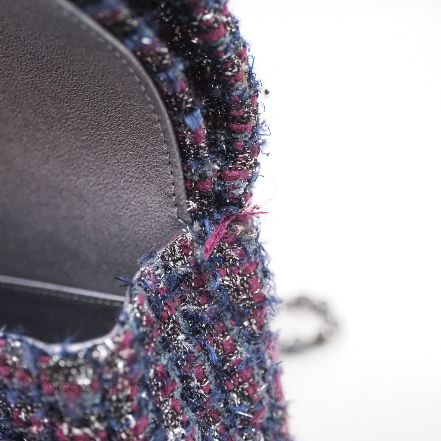 Chanel Classic M/L Medium Double Flap Purple Tweed Glitter Gun Metal