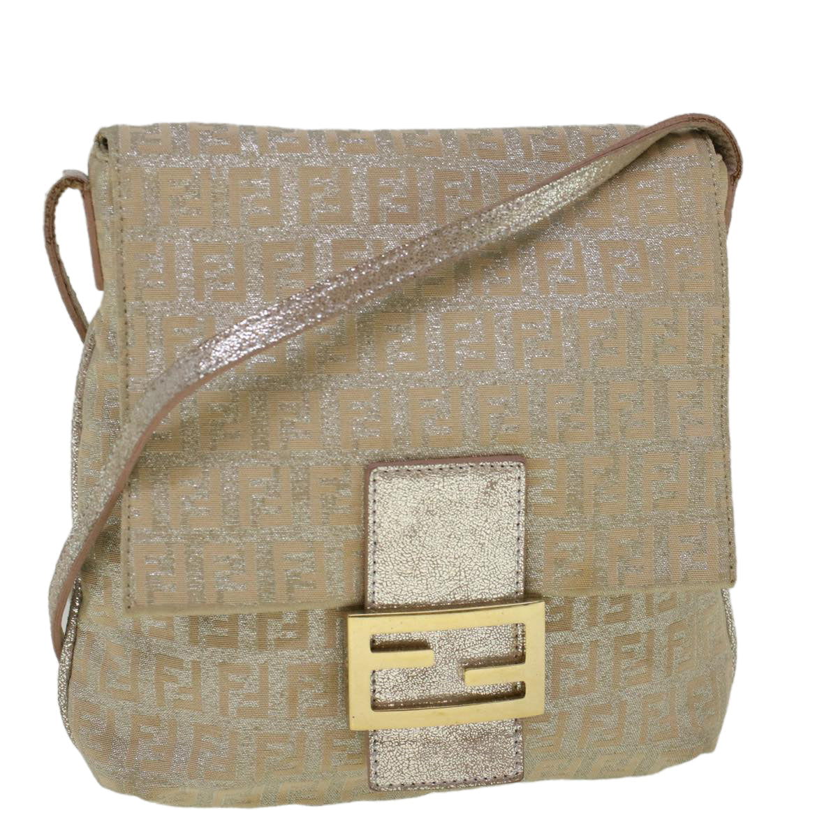 Luxury FendiZucchino Canvas Shoulder Bag Silver Pink55934