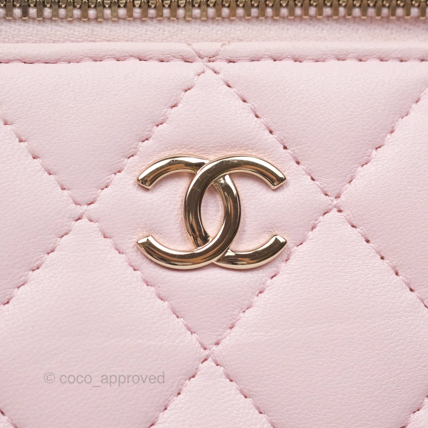 Chanel Vanity Rectangular Top Handle Light Pink Lambskin Gold Hardware