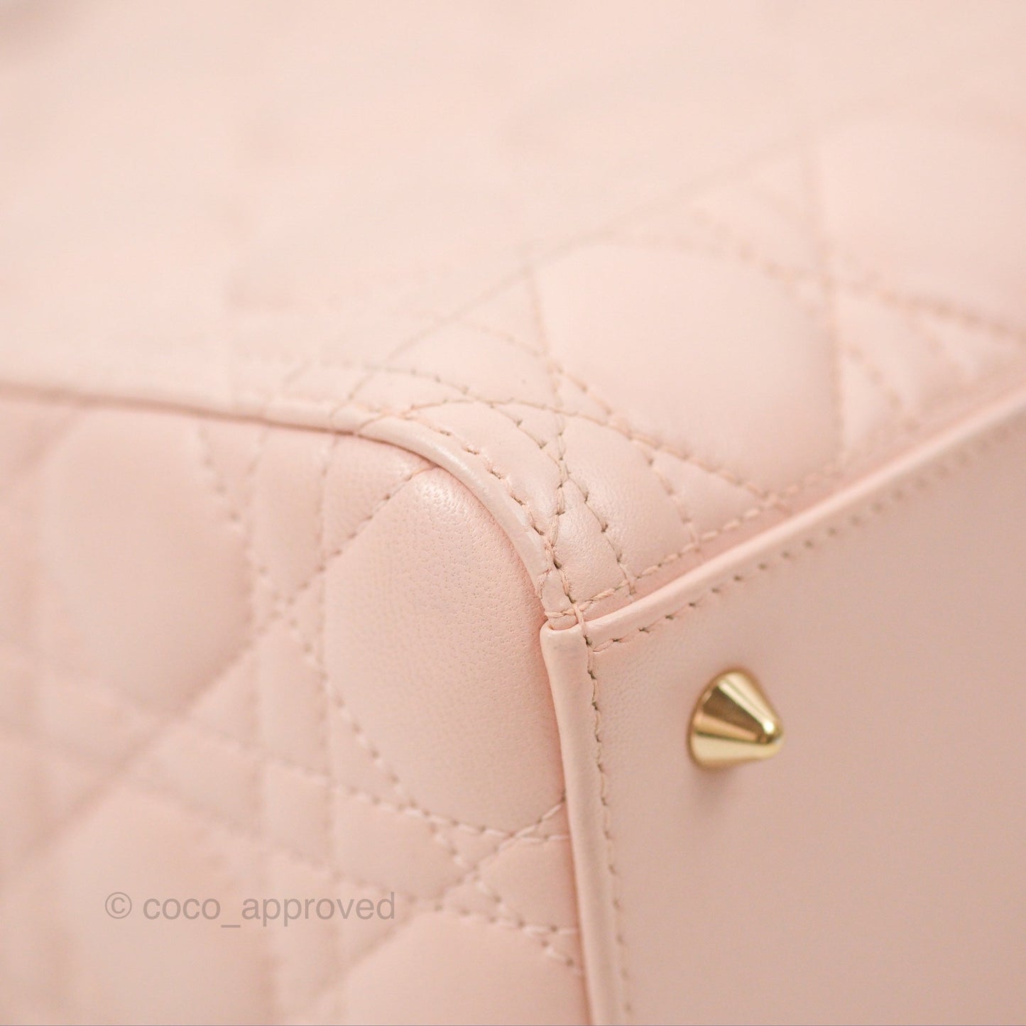 Christian Dior Medium Lady Dior Cannage Light Pink Lambskin Gold Hardware