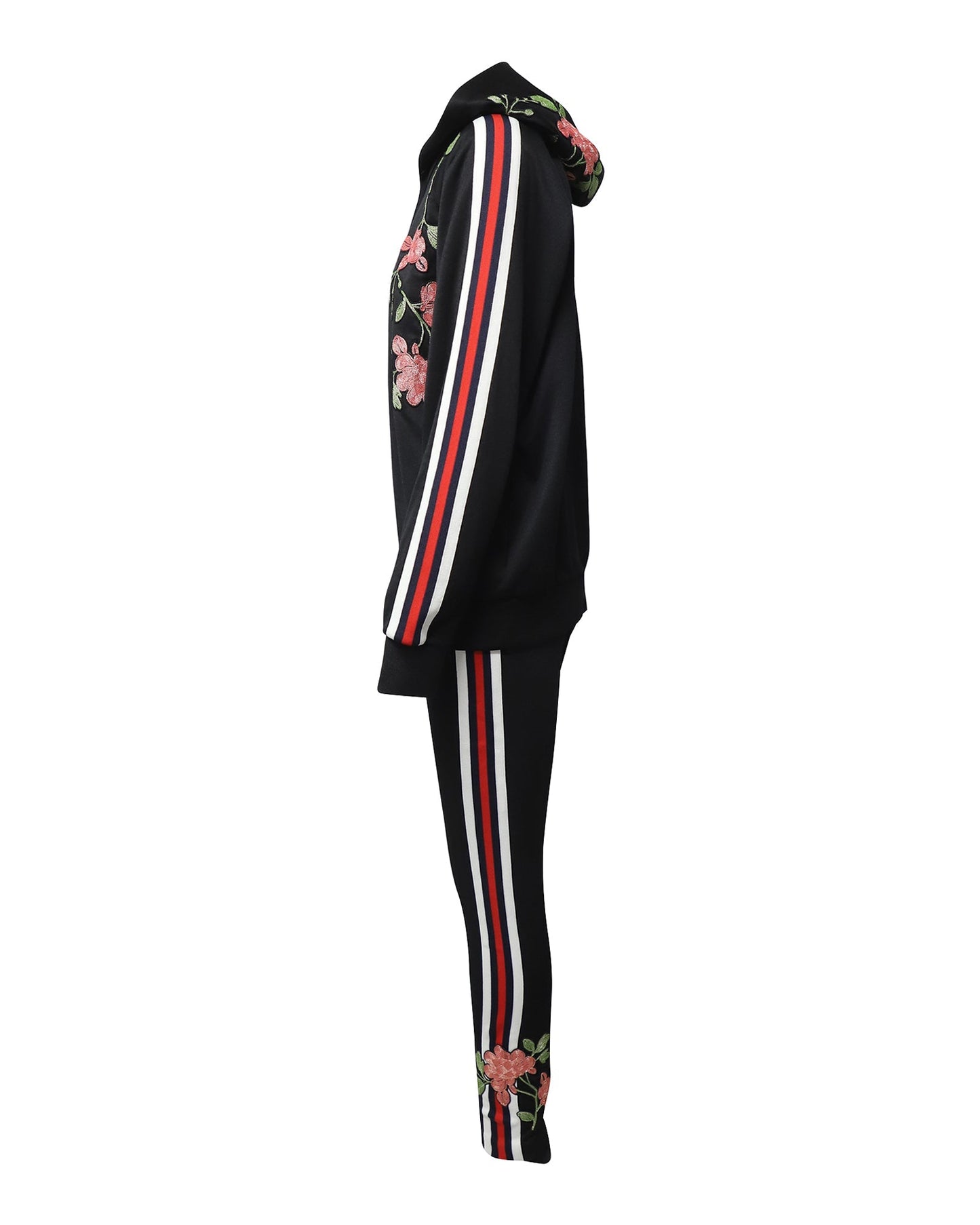Luxury Gucci Trending 2025 Floral Embroidered Tracksuit in Black Polyester