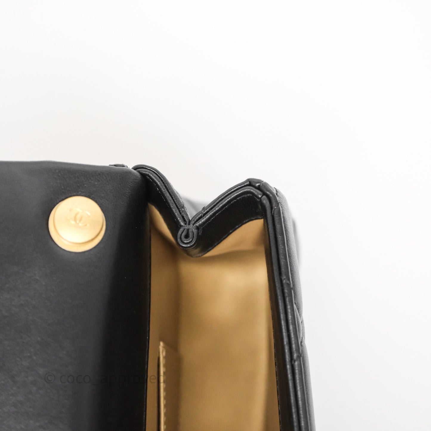 Chanel Quilted Flap Bag with Pearl Chain Black Calfskin Aged Gold Hardware