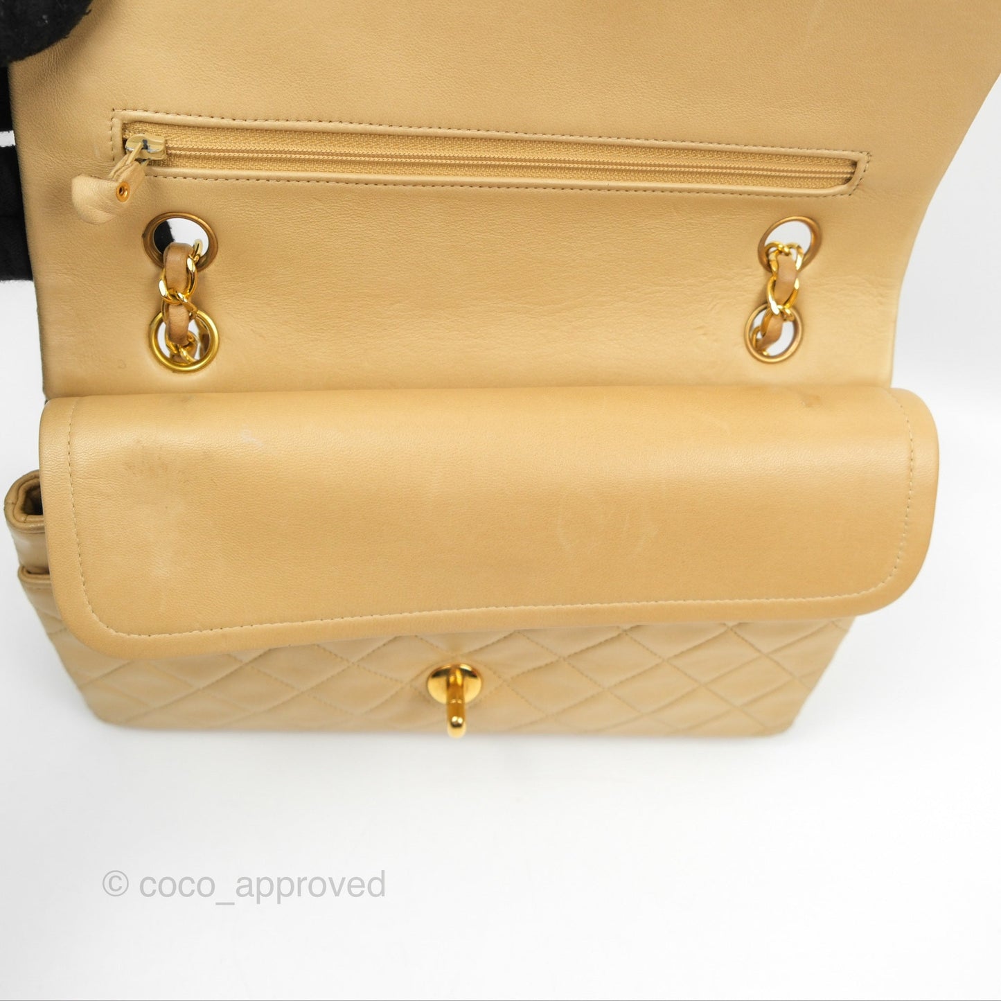 Chanel Vintage Medium Classic Flap Beige Lambskin 24K Gold Hardware