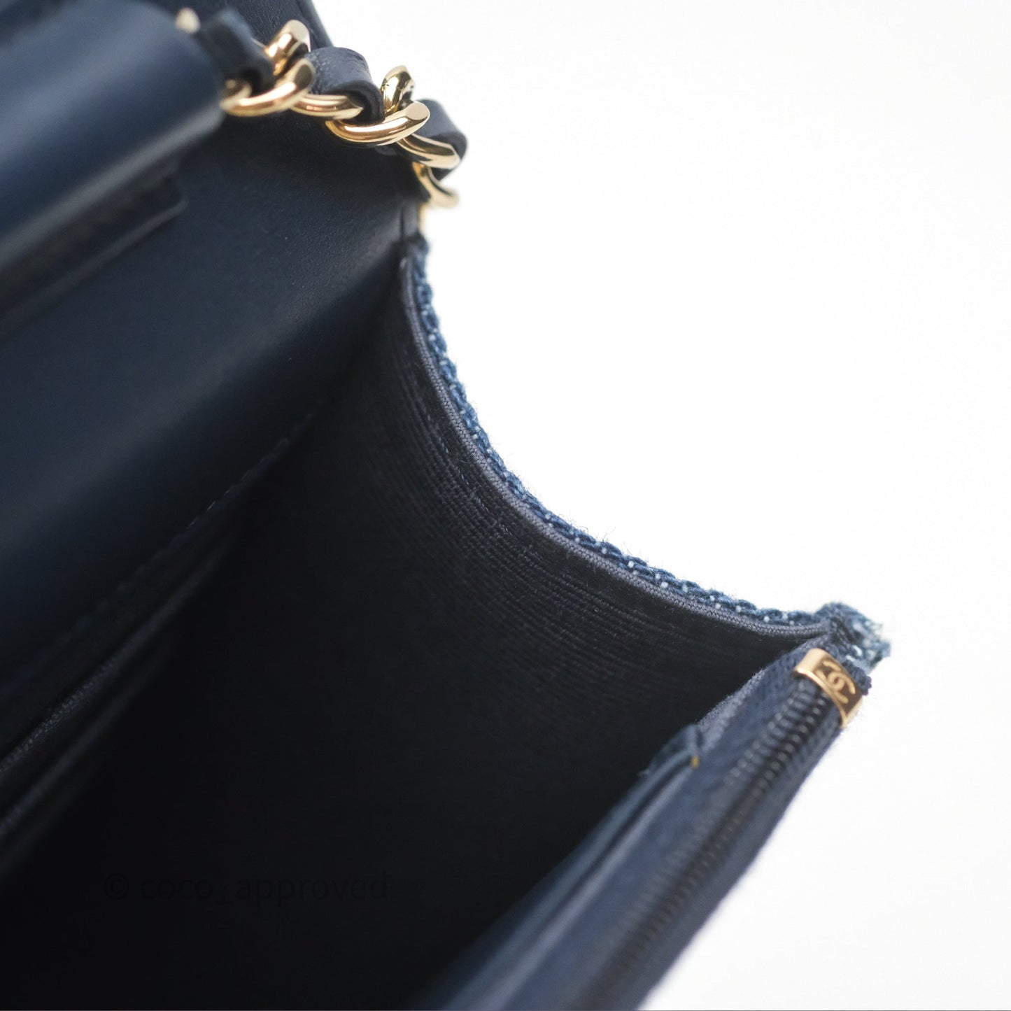 Chanel Quilted Classic Wallet on Chain WOC Denim Gold Hardware