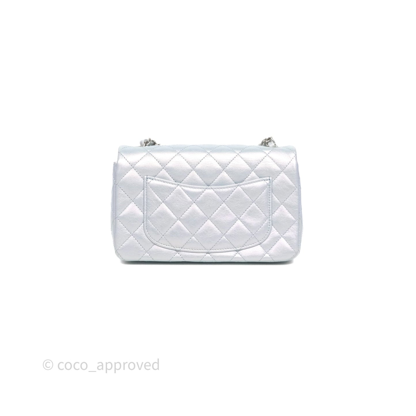 Chanel Mini Rectangular Bag Quilted Iridescent Icy Blue Silver Hardware