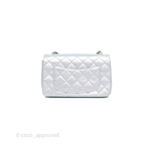 Chanel Mini Rectangular Bag Quilted Iridescent Icy Blue Silver Hardware