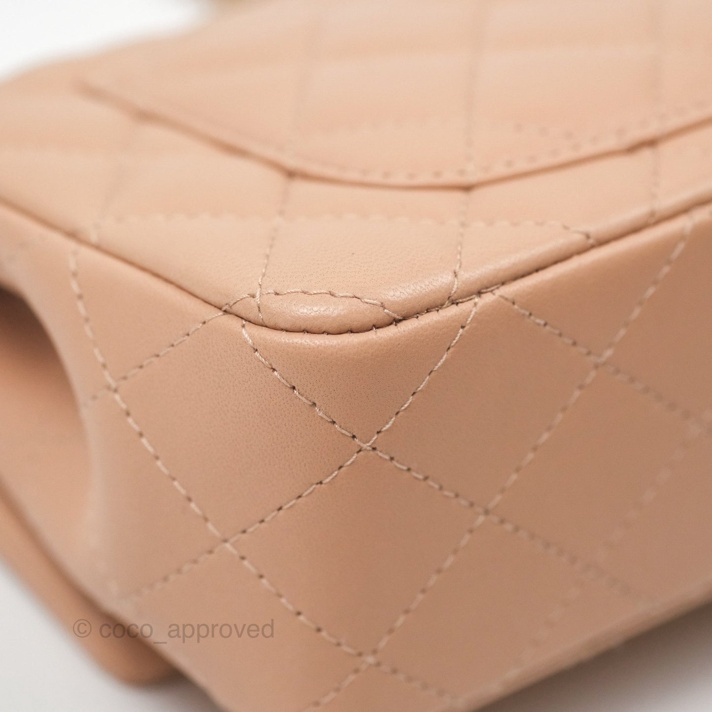 Chanel Quilted Mini Rectangular Flap Beige Lambskin Gold Hardware