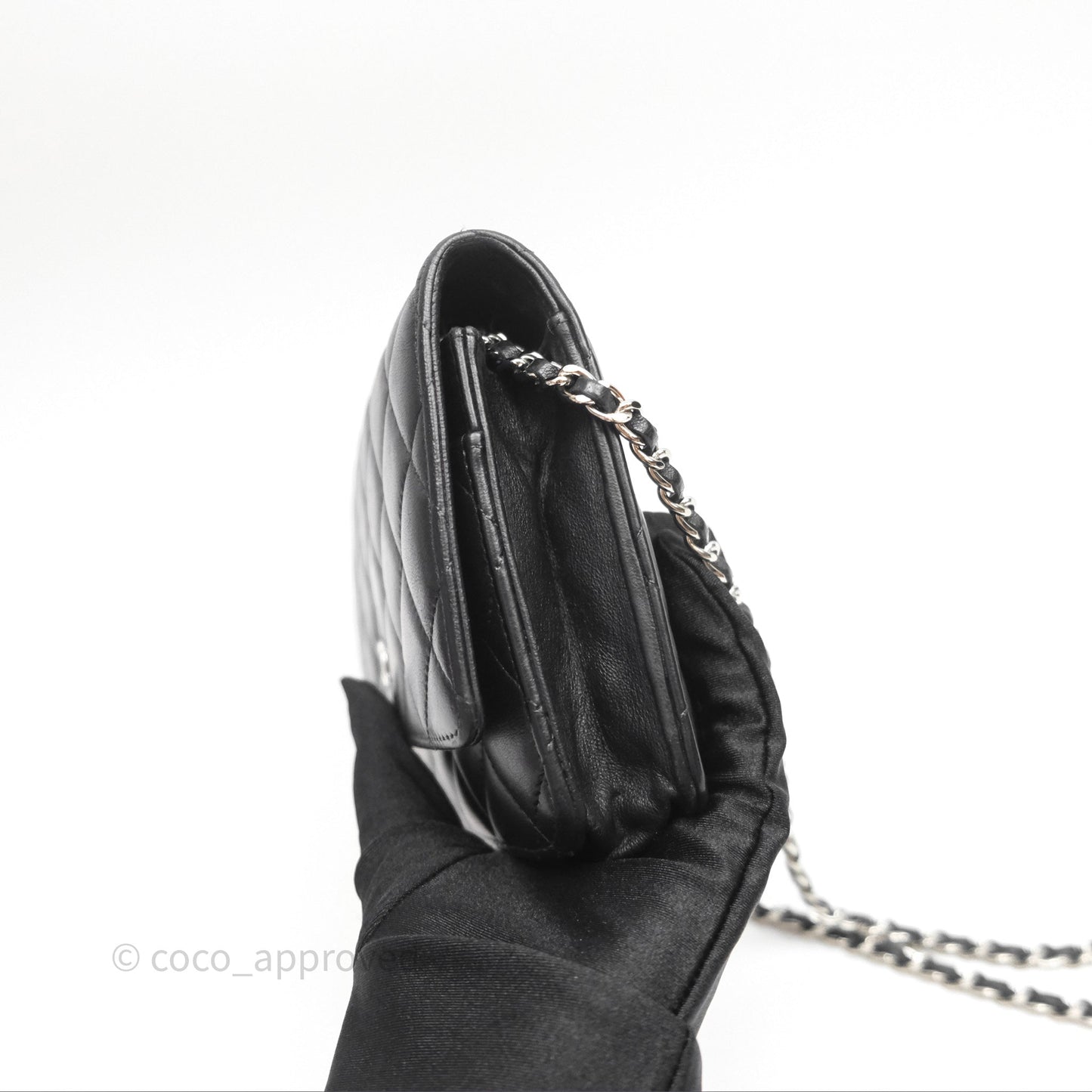 Chanel Quilted WOC Black Lambskin Silver Hardware