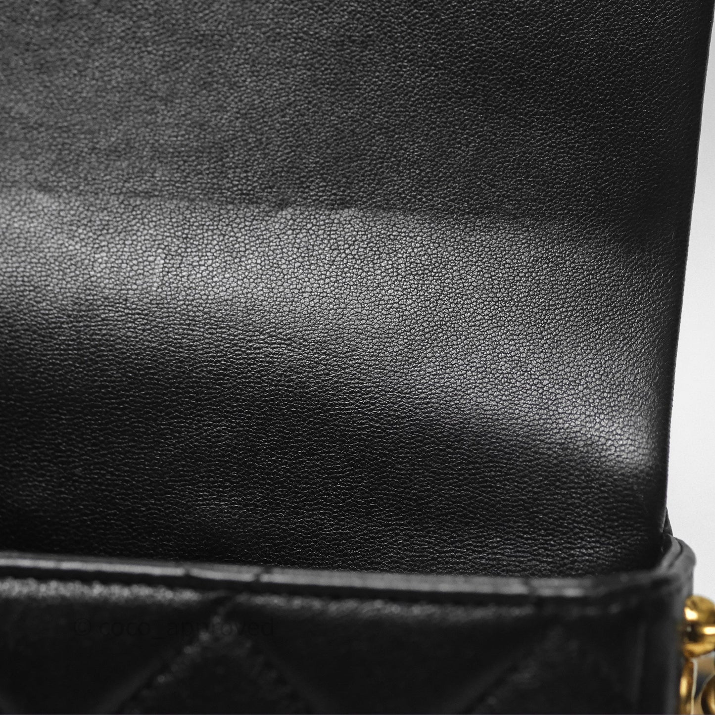 Chanel Logo Mini Square Flap Bag Black Lambskin Aged Gold Hardware 21B