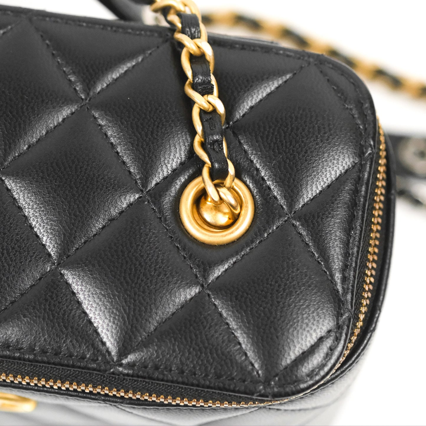 Chanel Vanity With Chain Black Goatskin Aged Gold Hardware
