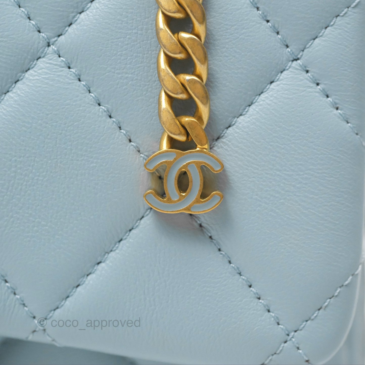 Chanel Quilted Enamel Pending CC Small Square Flap Baby Blue Lambskin 22P