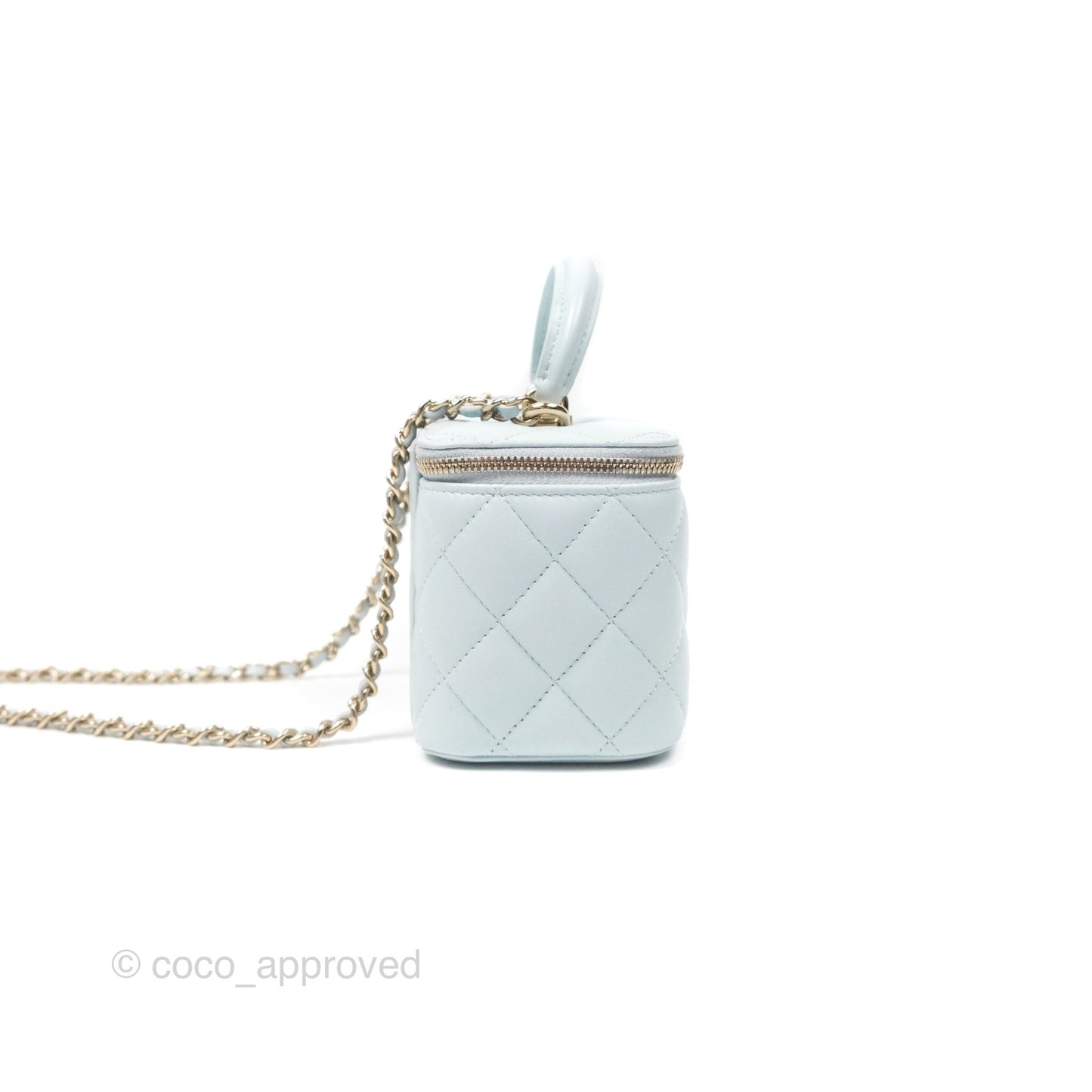 Chanel Vanity Rectangular Top Handle Light Blue Lambskin Gold Hardware