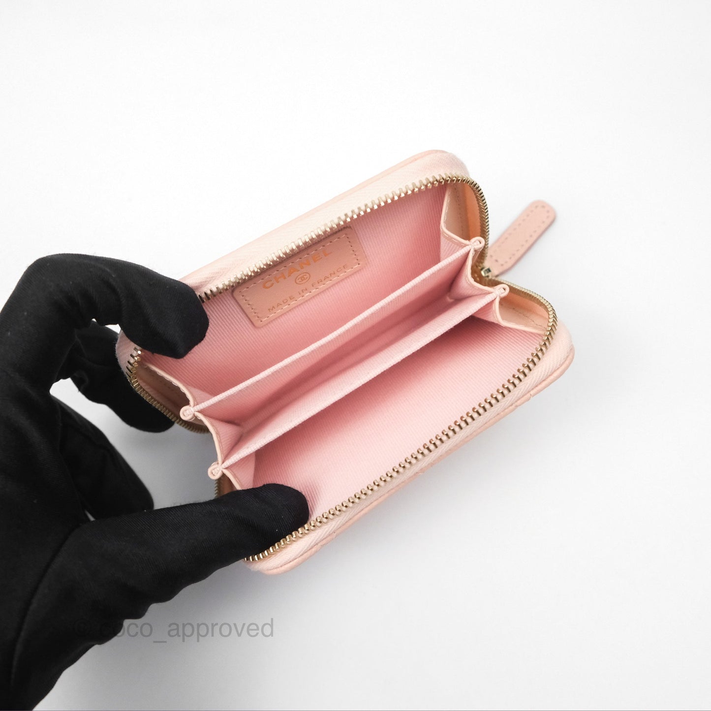 Chanel Classic Zipped Coin Purse Pink Caviar Gold Hardware