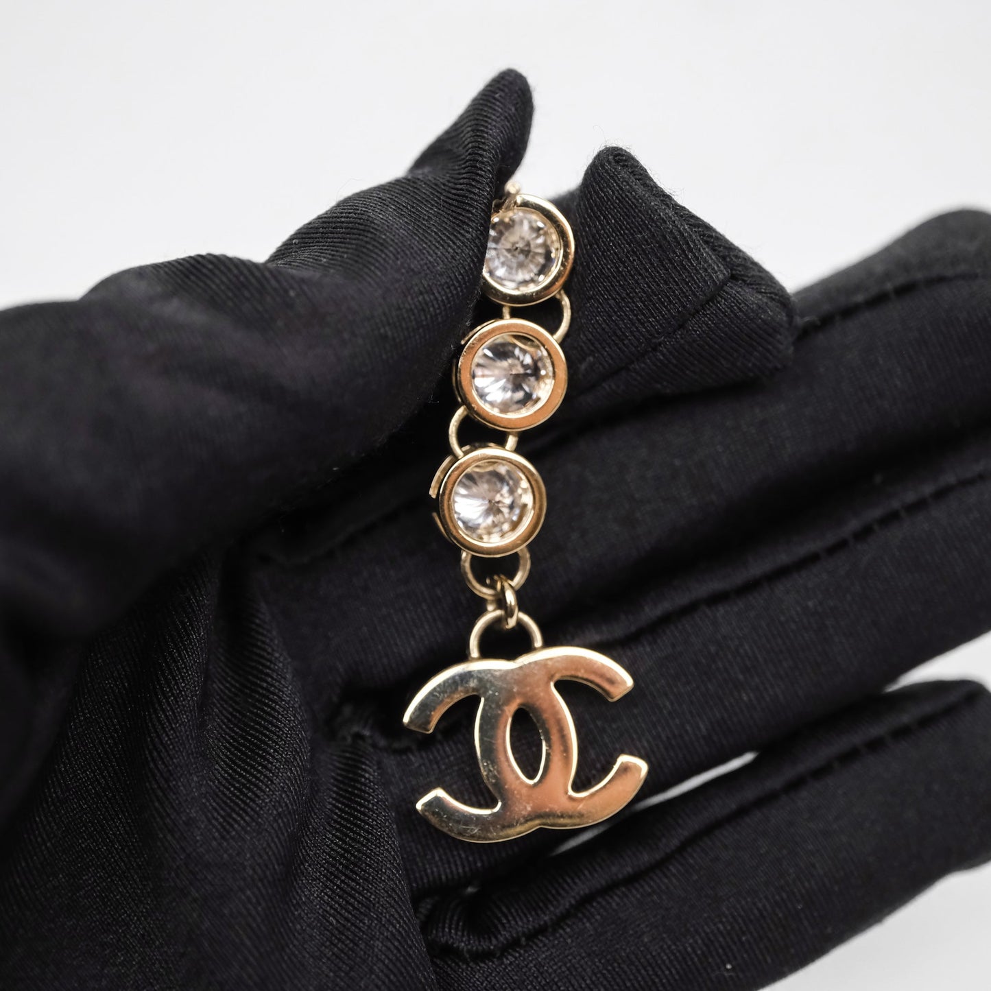 Chanel CC Logo Crystal Gold Tone Drop Earrings 24B
