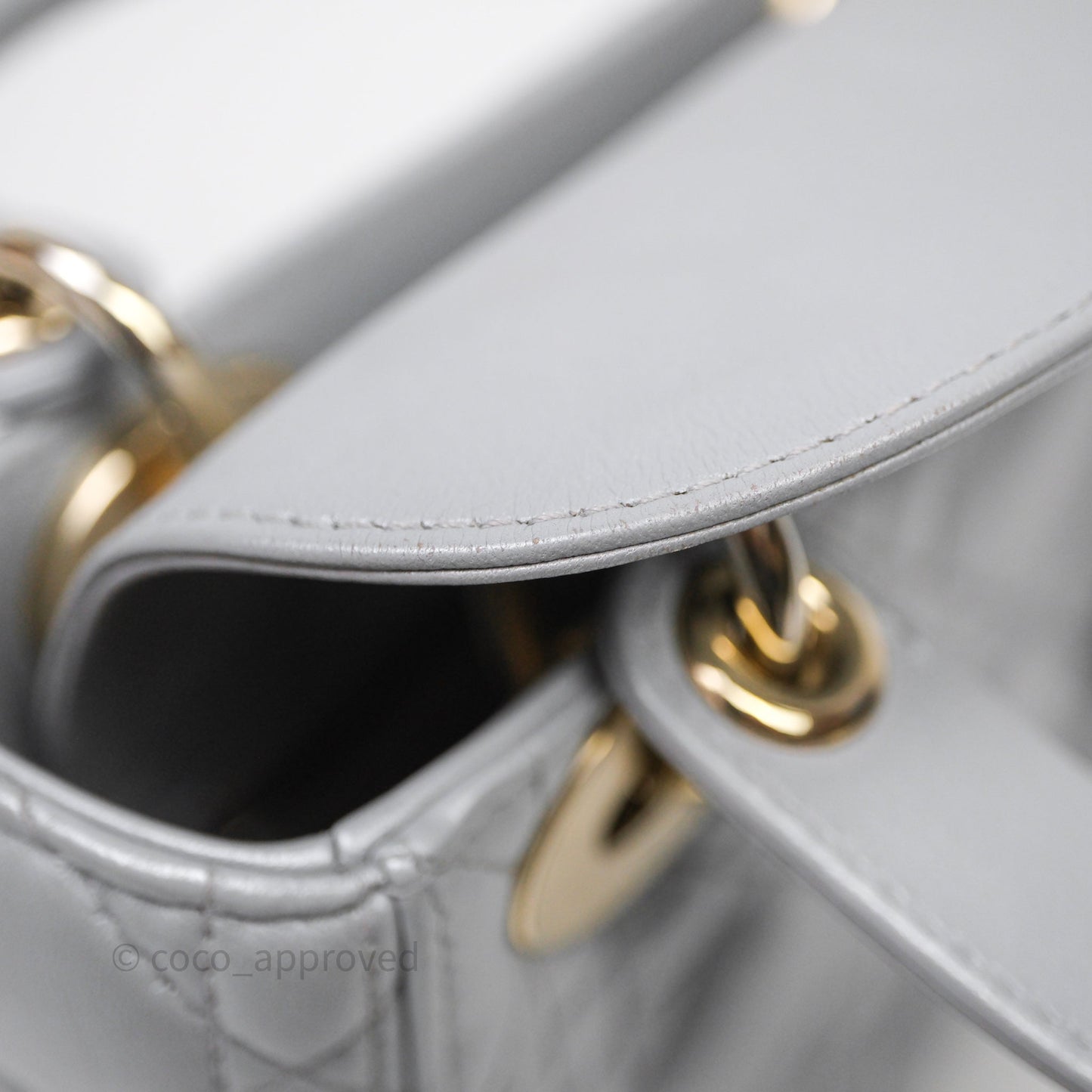 Christian Dior Mini Lady Dior Iridescent Grey Lambskin Cannage Gold Hardware