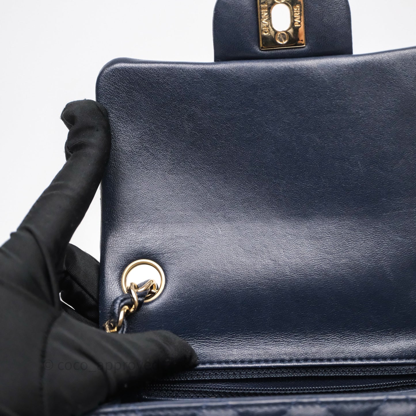Chanel Mini Square Flap Quilted Navy Lambskin Gold Hardware