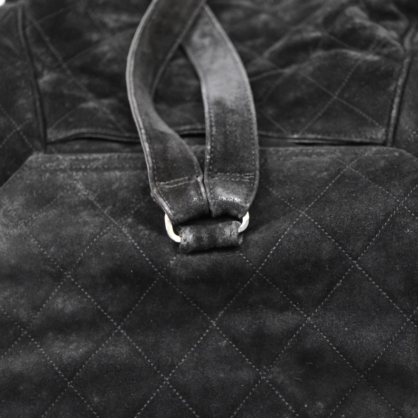 Chanel Vintage Quilted Suede CC Backpack Black Gold Hardware