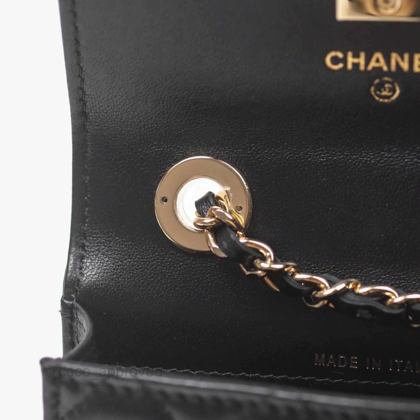 Chanel Mini Quilted Trendy CC Card Holder With Chain Black Lambskin Gold Hardware