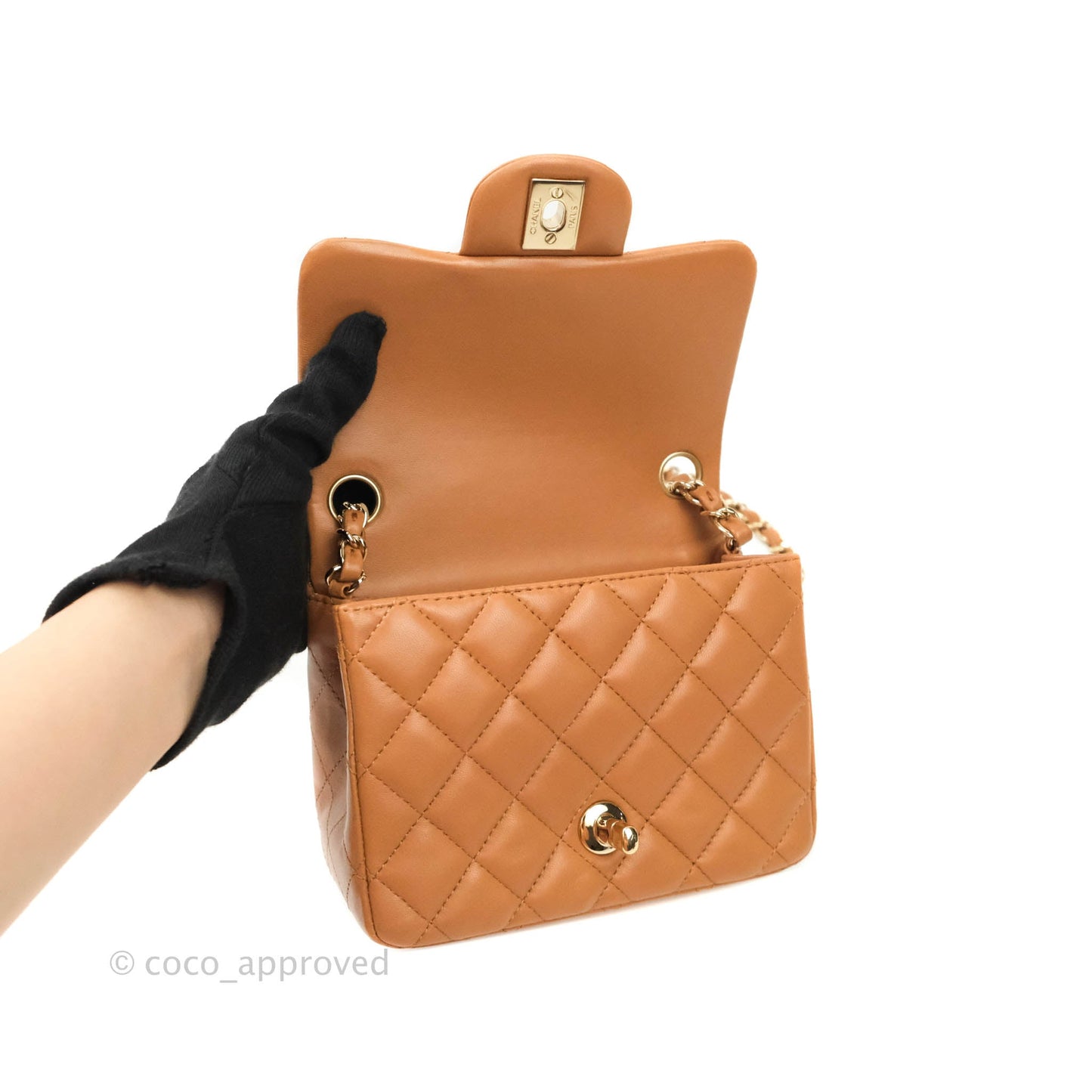 Chanel Classic Quilted Mini Square Caramel Dark Beige Lambskin Gold Hardware