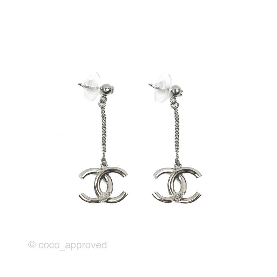 Chanel CC Long Drop Earrings Gun Metal 14A