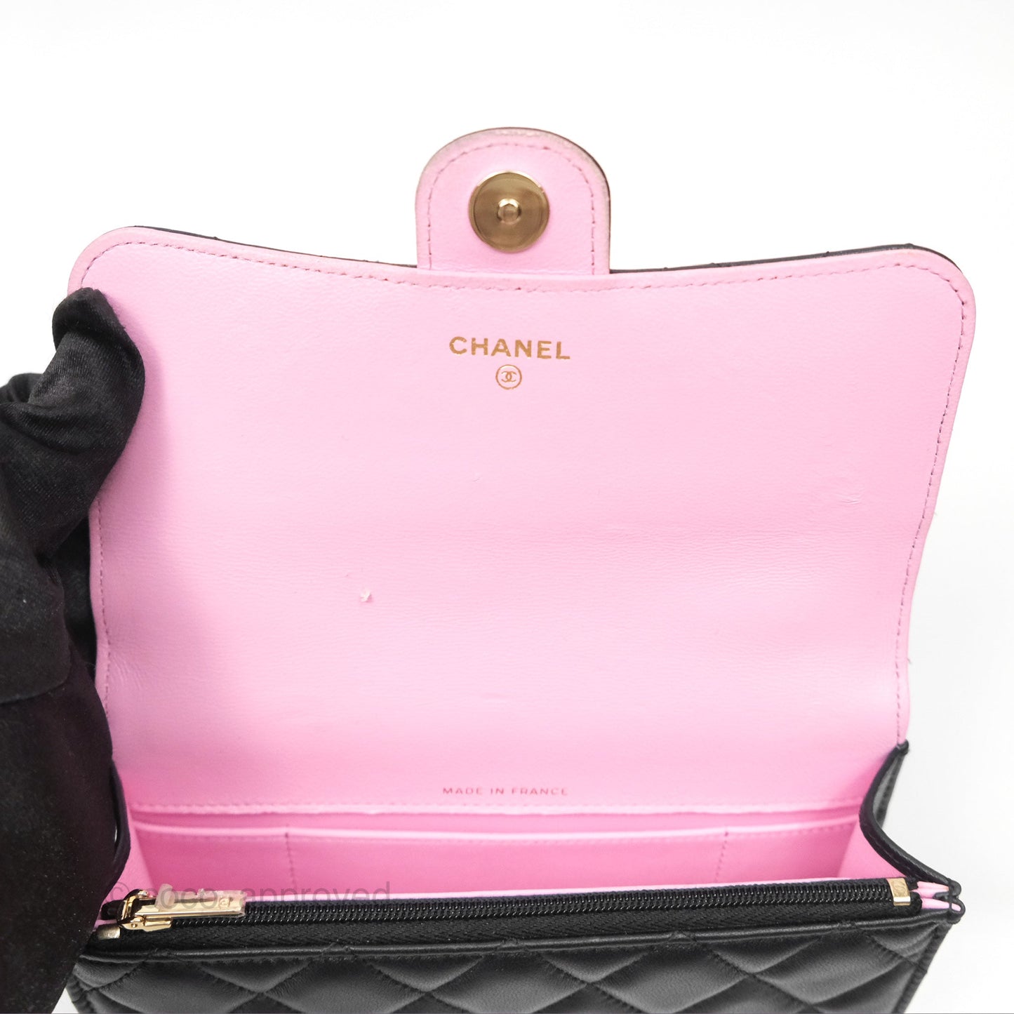 Chanel Top Handle Mini WOC Phone Holder Black/Pink Lambskin Gold Hardware 23P