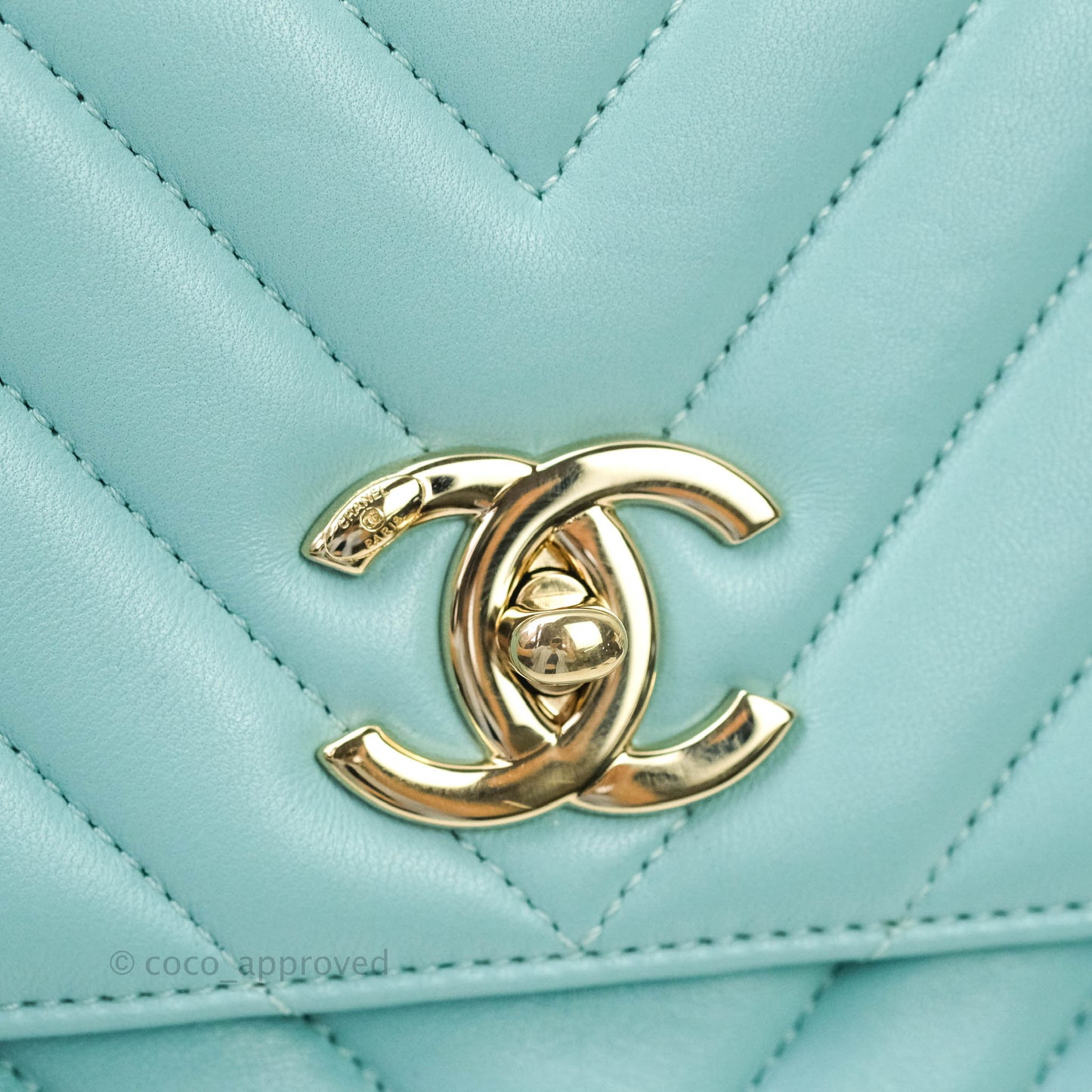 Chanel Trendy CC Chevron Lambskin Flap Bag Tiffany Blue Gold Hardware