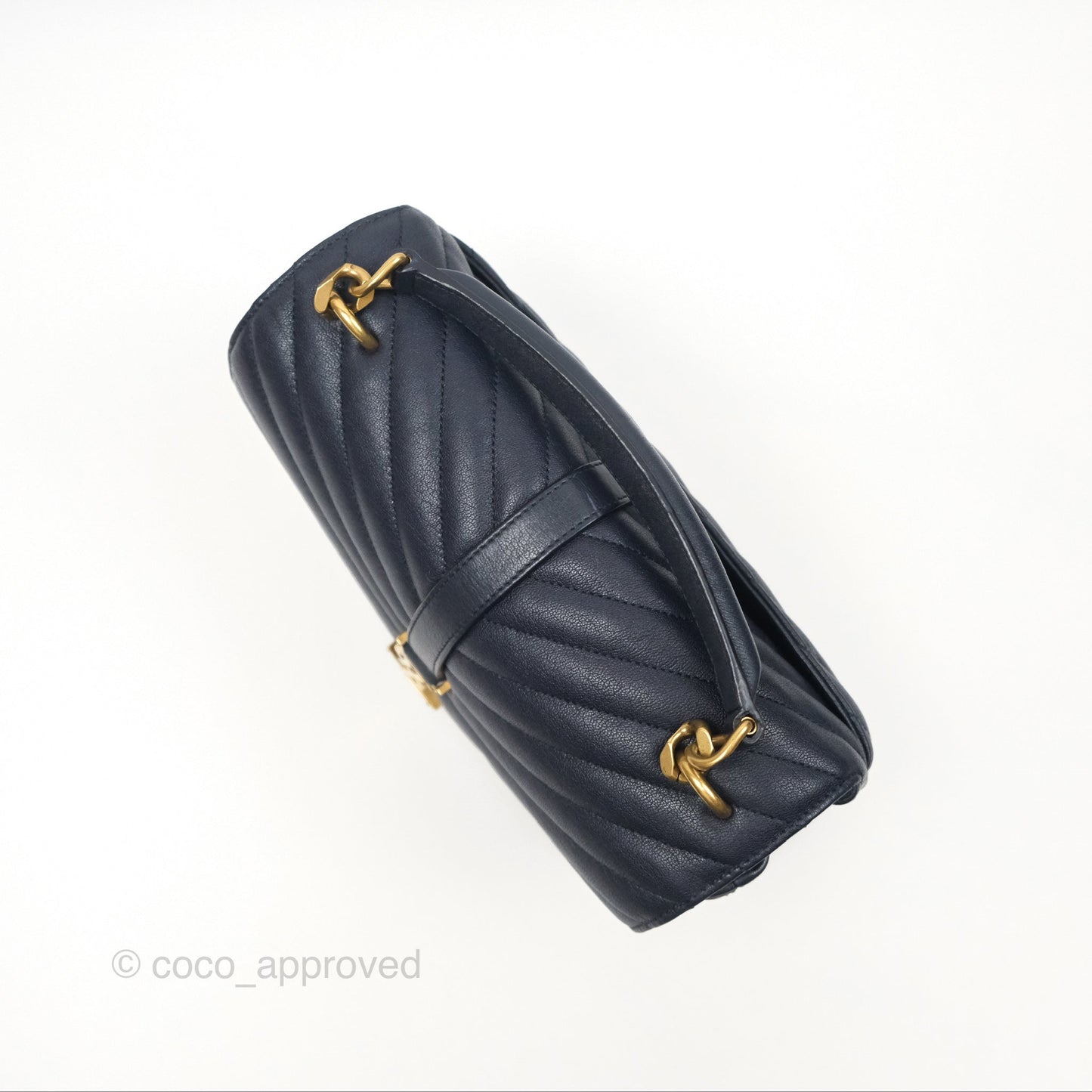 Saint Laurent Chevron Medium College Navy Chain Bag Gold Hardware