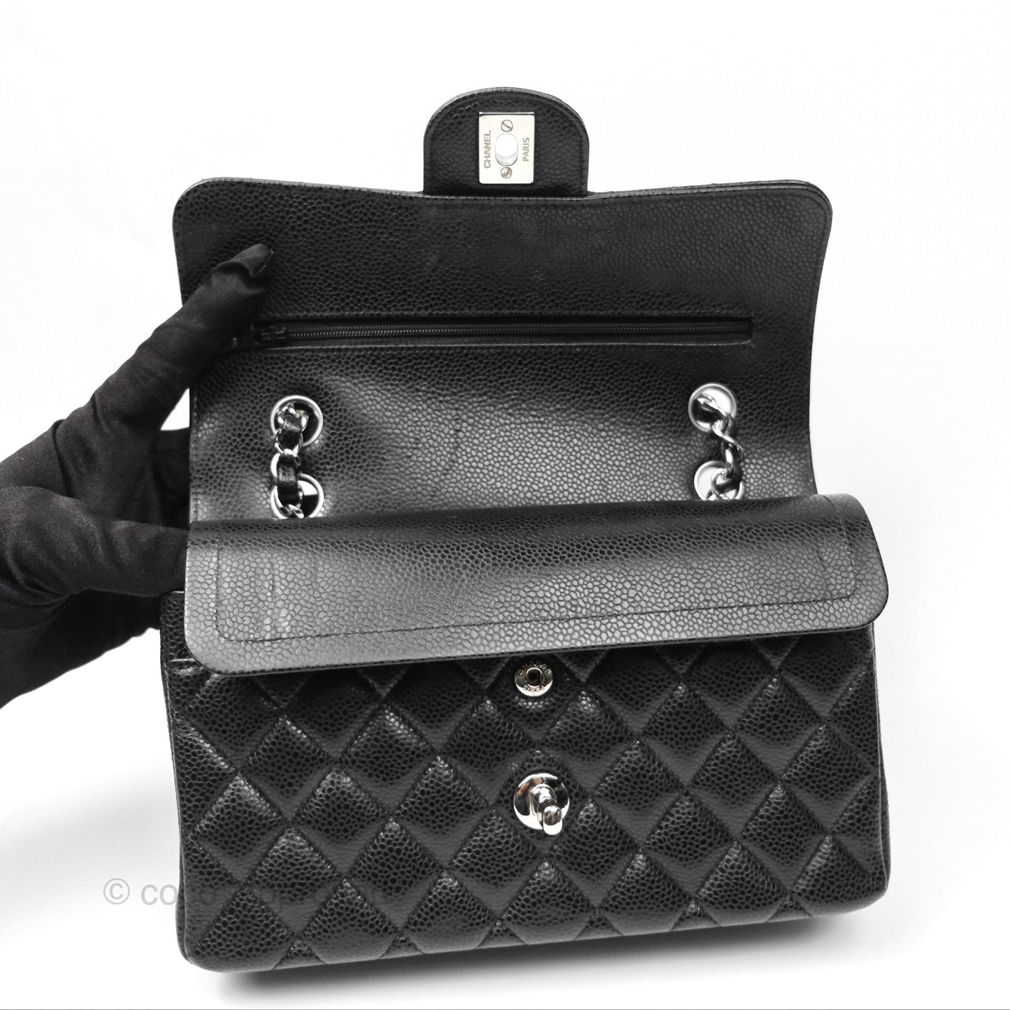 Chanel Small Classic Flap Quilted Black Caviar Silver Hardware