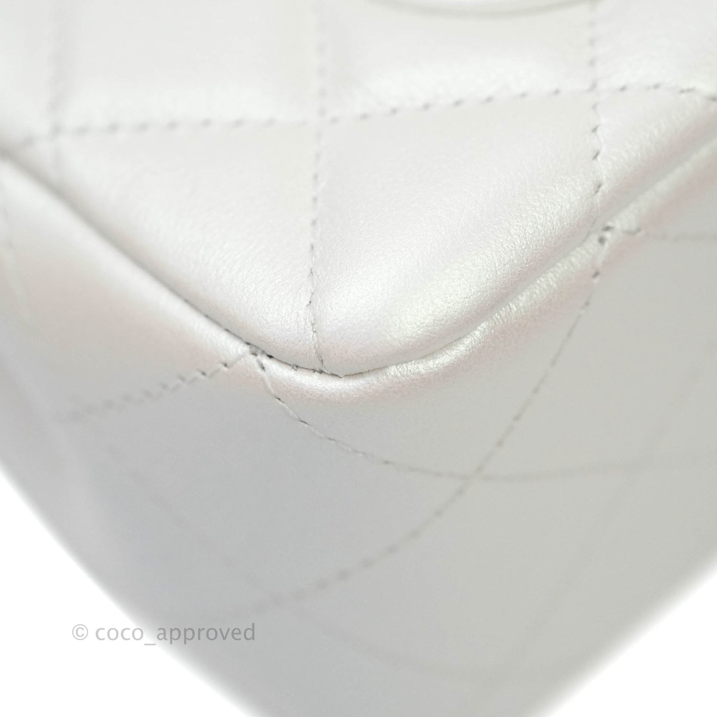 Chanel Quilted Mini Rectangular Iridescent White Lambskin Gold Hardware