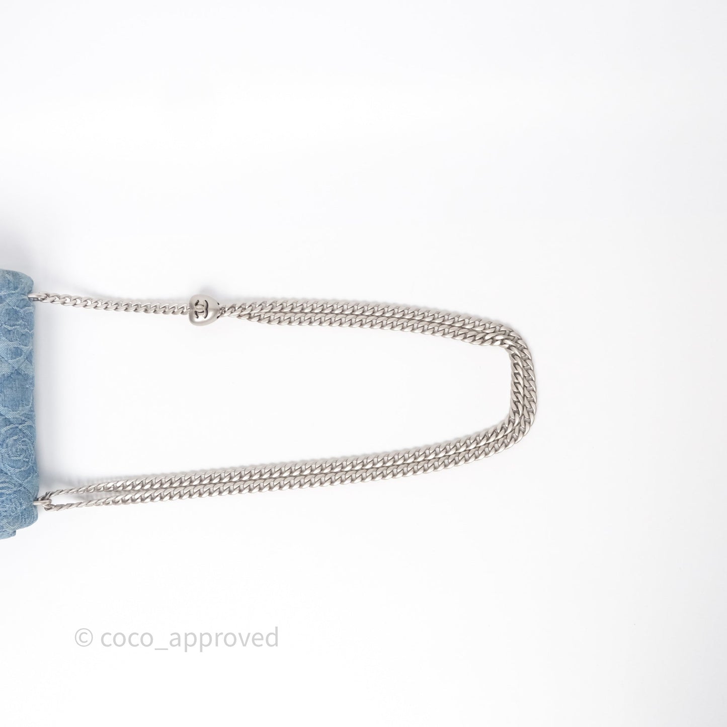Chanel Mini Camellia Printed Heart Crush Flap Bag Blue Denim Aged Silver Hardware