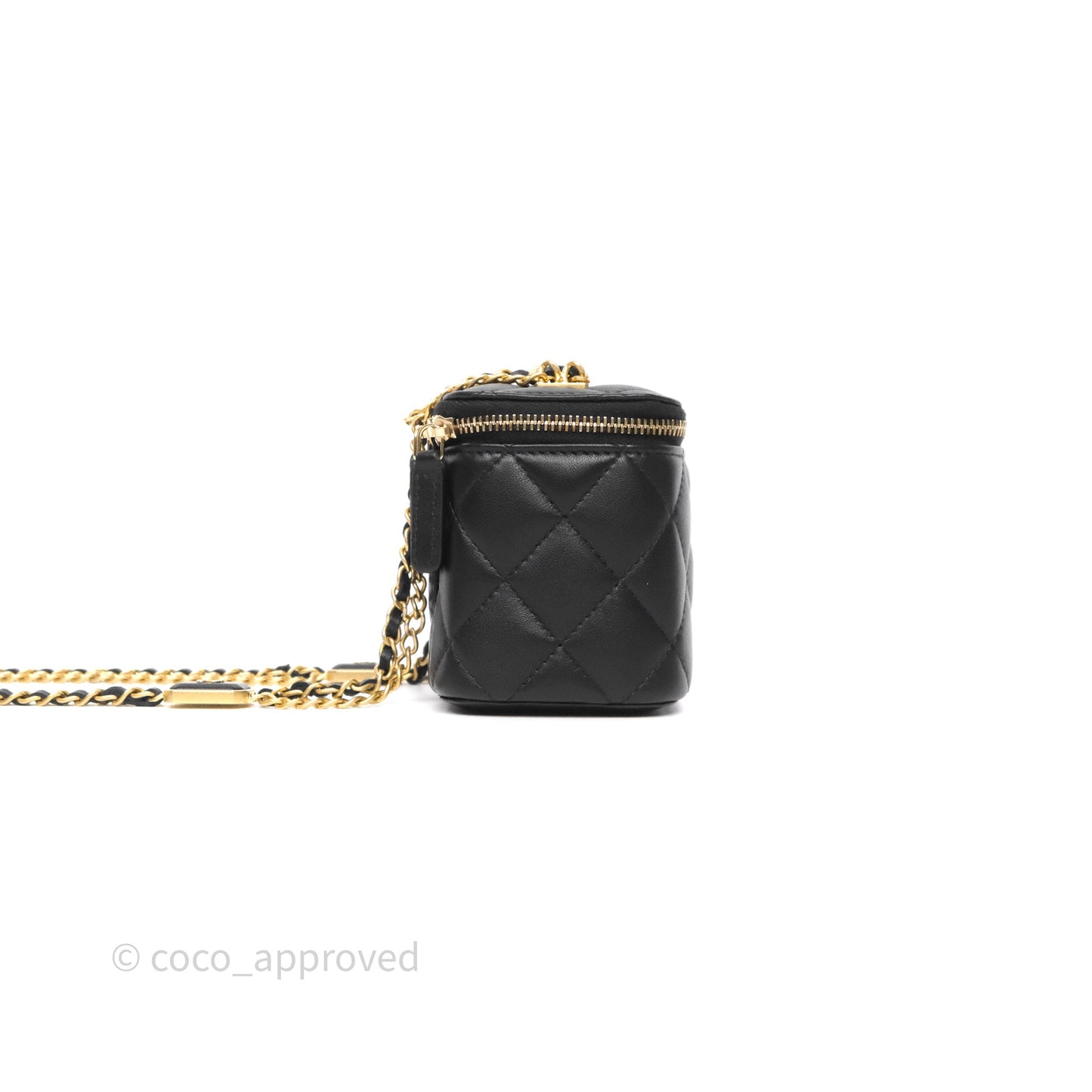 Chanel Mini Vanity With Double Chain Black Lambskin Aged Gold Hardware