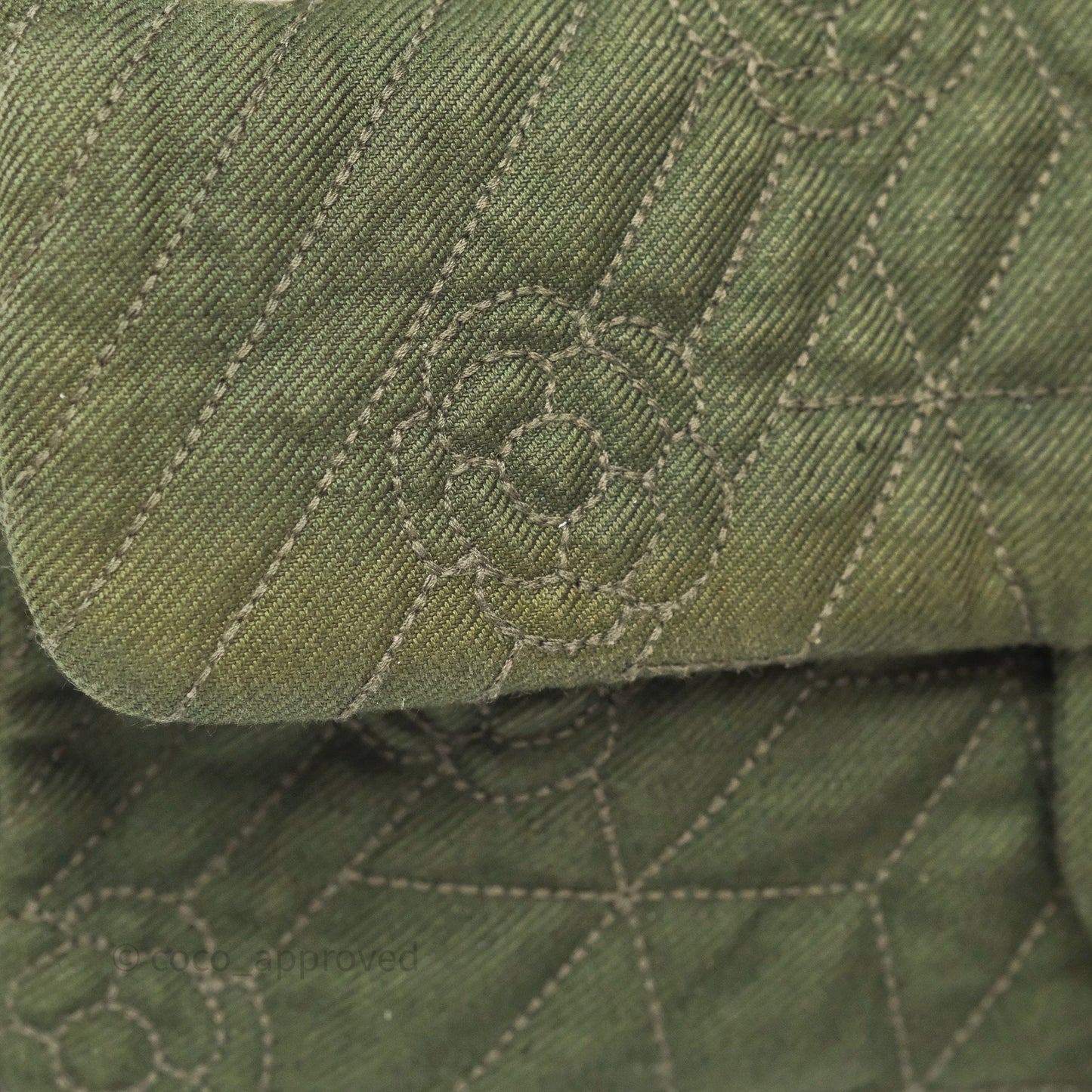 Chanel Camellia Flap Bag Army Green Denim Silver Hardware