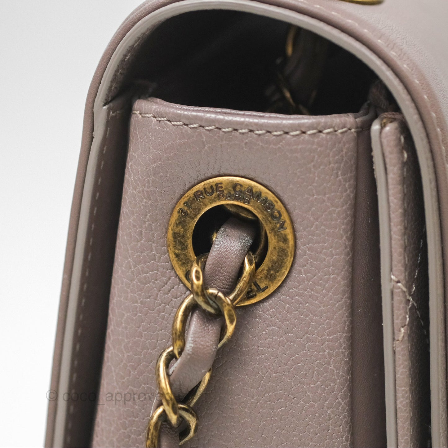 Chanel Coco Curve Flap Burnished Lilac Grey Calfskin Goatskin Antique Gold Hardware