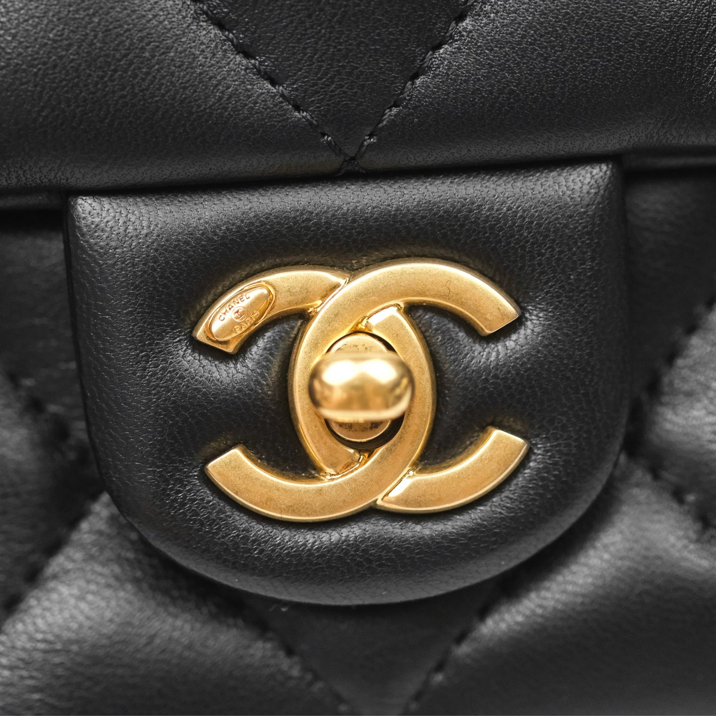 Chanel Mini Flap Bag With Heart CC Charm Black Lambskin Aged Gold Hardware 22B