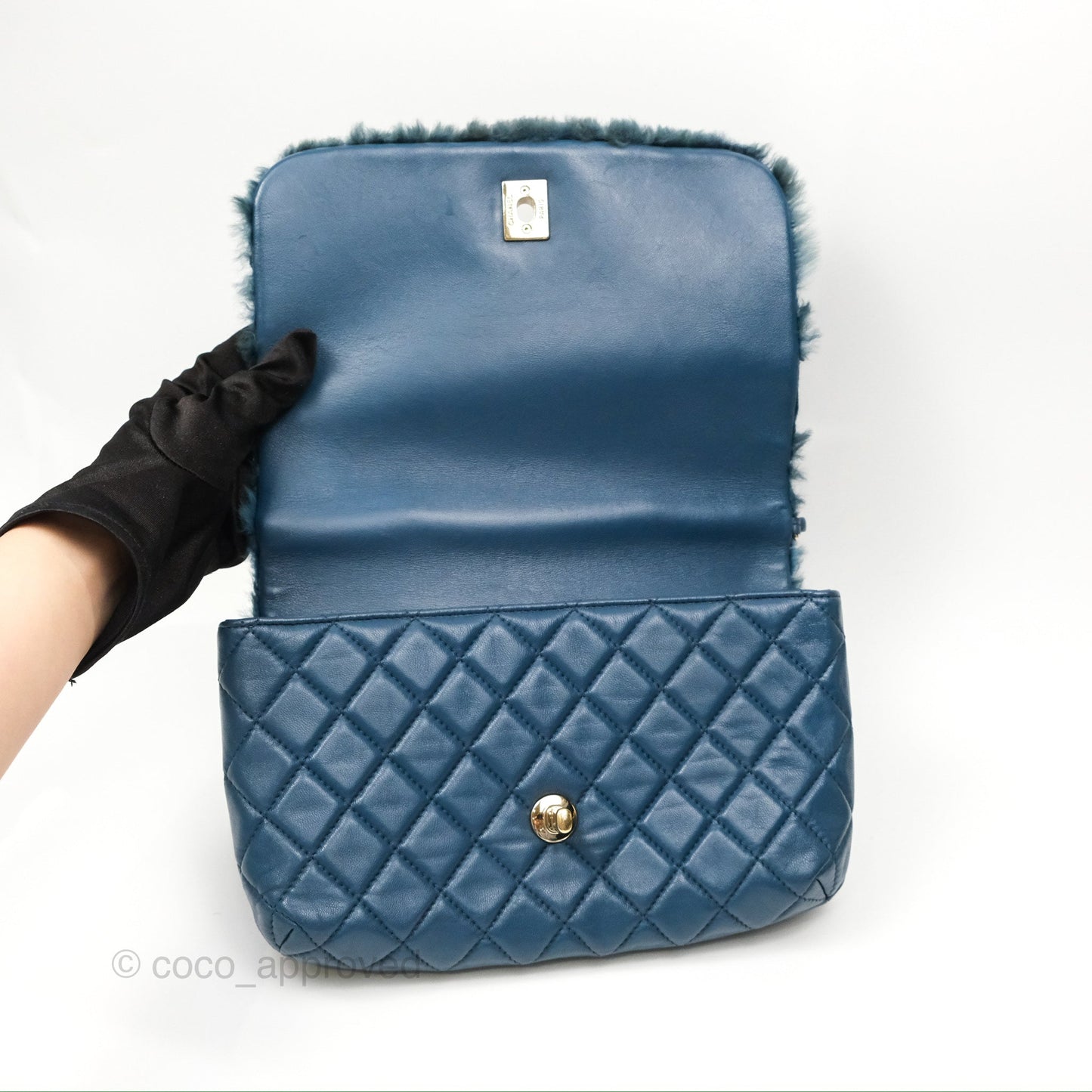 Chanel Top Handle Bag Green Blue Orylag Fur 17A