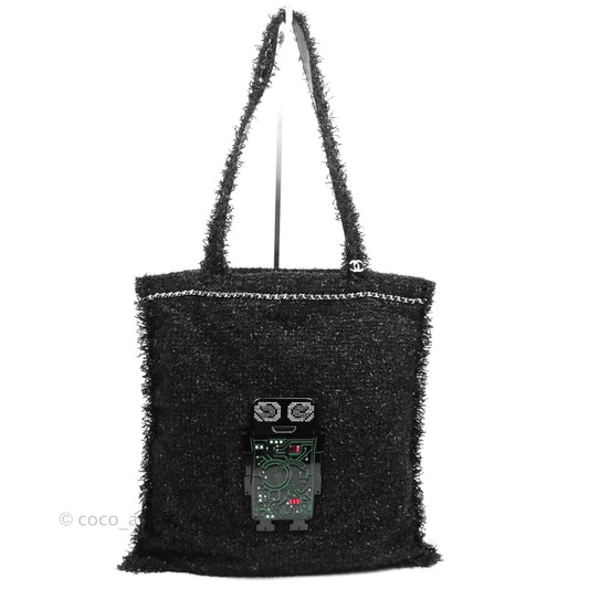 Chanel Large Tweed Resin Robot Tote Bag Black