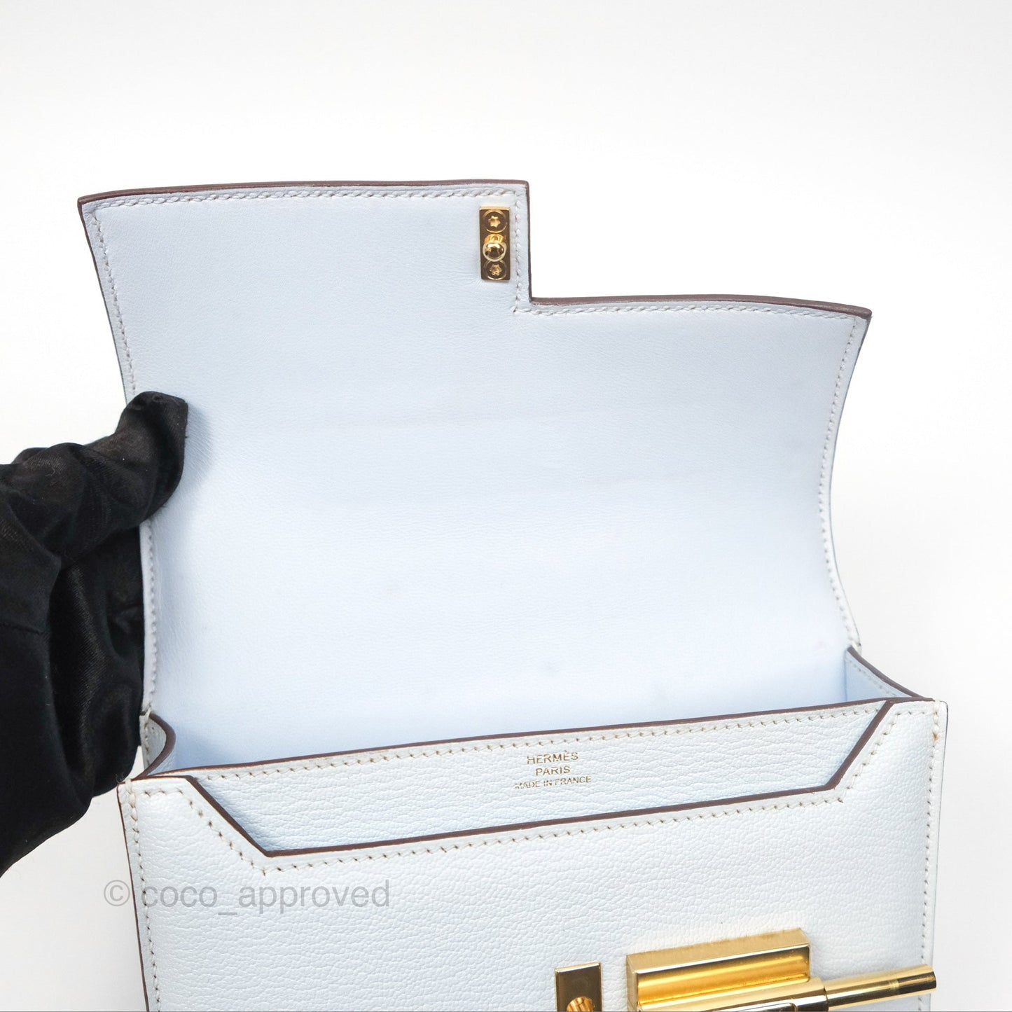 Hermes Mini Verrou Bleu Brume Chèvre Mysore Gold Hardware
