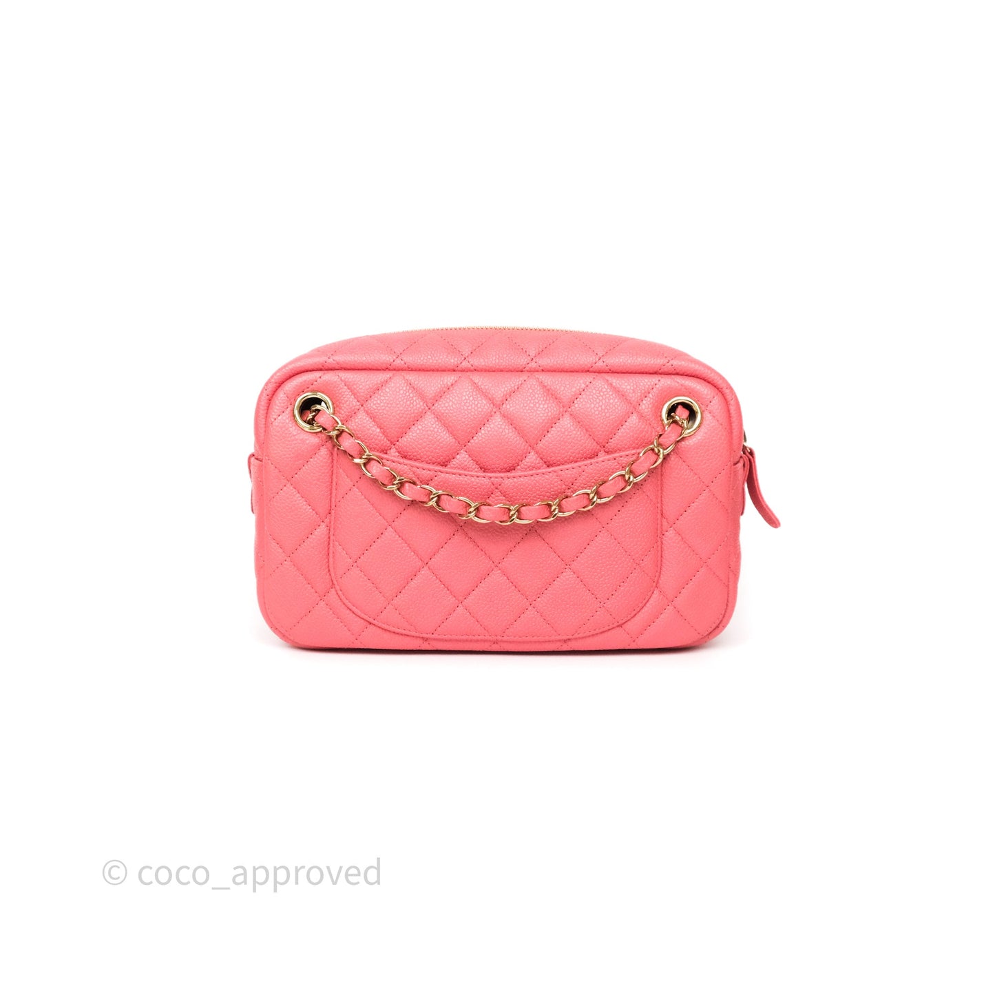 Chanel Camera Case Quilted Pink Shiny Caviar Gold Hardware
