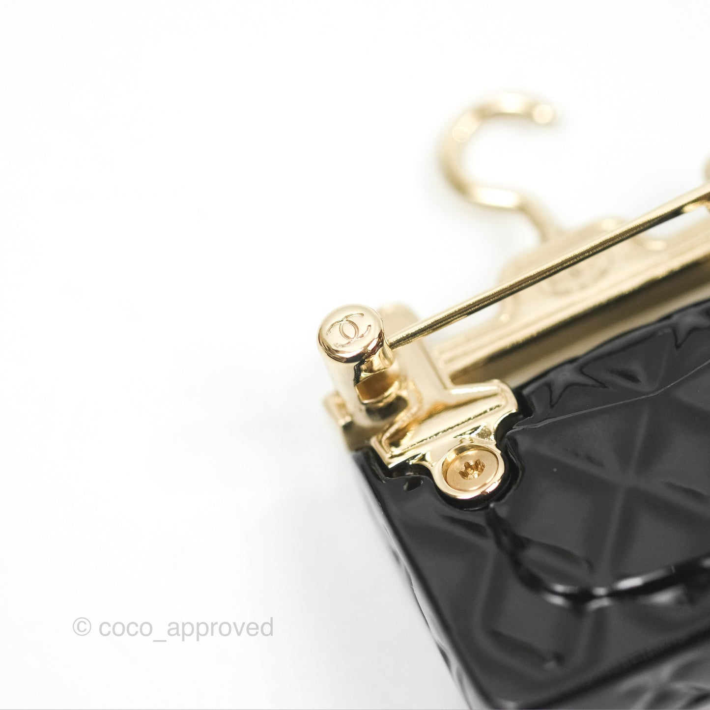 Chanel Hanger Black Flap Bag Brooch Gold Tone 23C