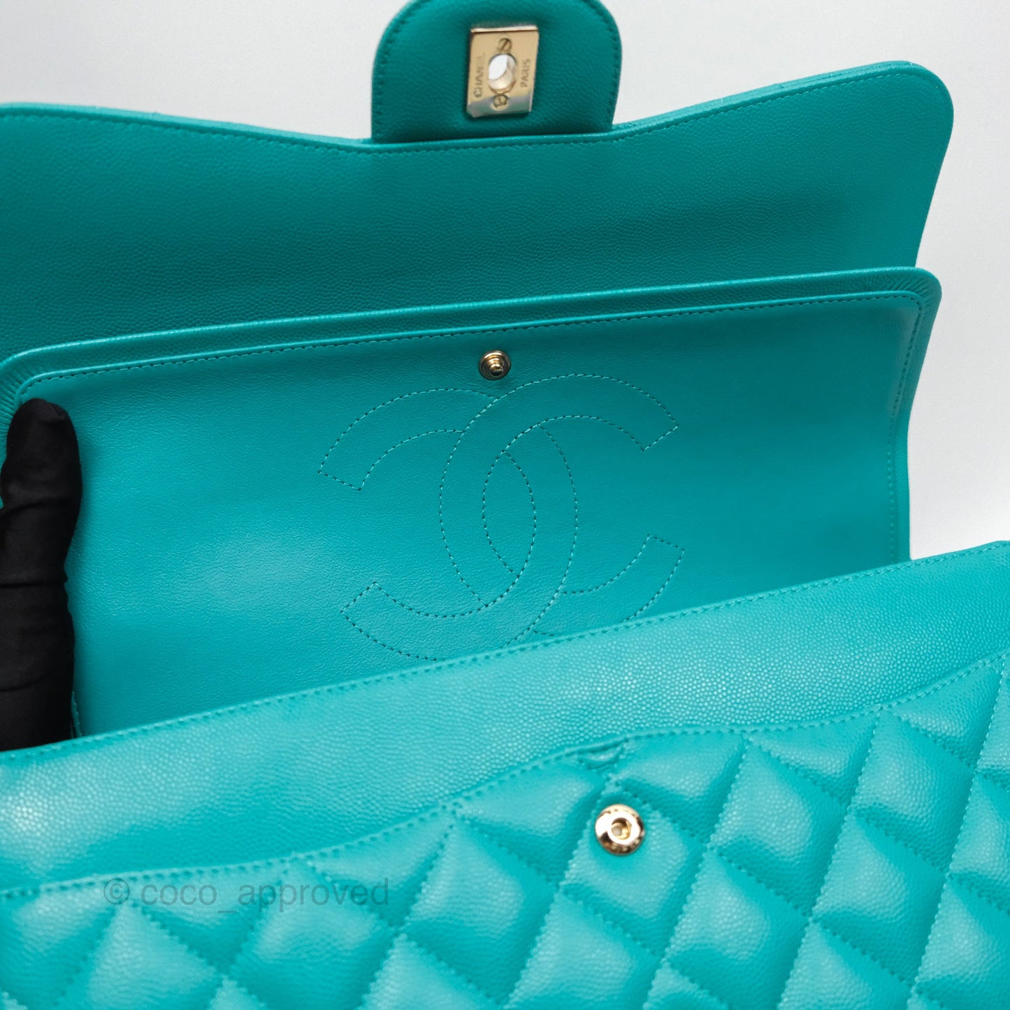 Chanel Jumbo Double Flap Turquoise Caviar Gold Hardware⁣⁣