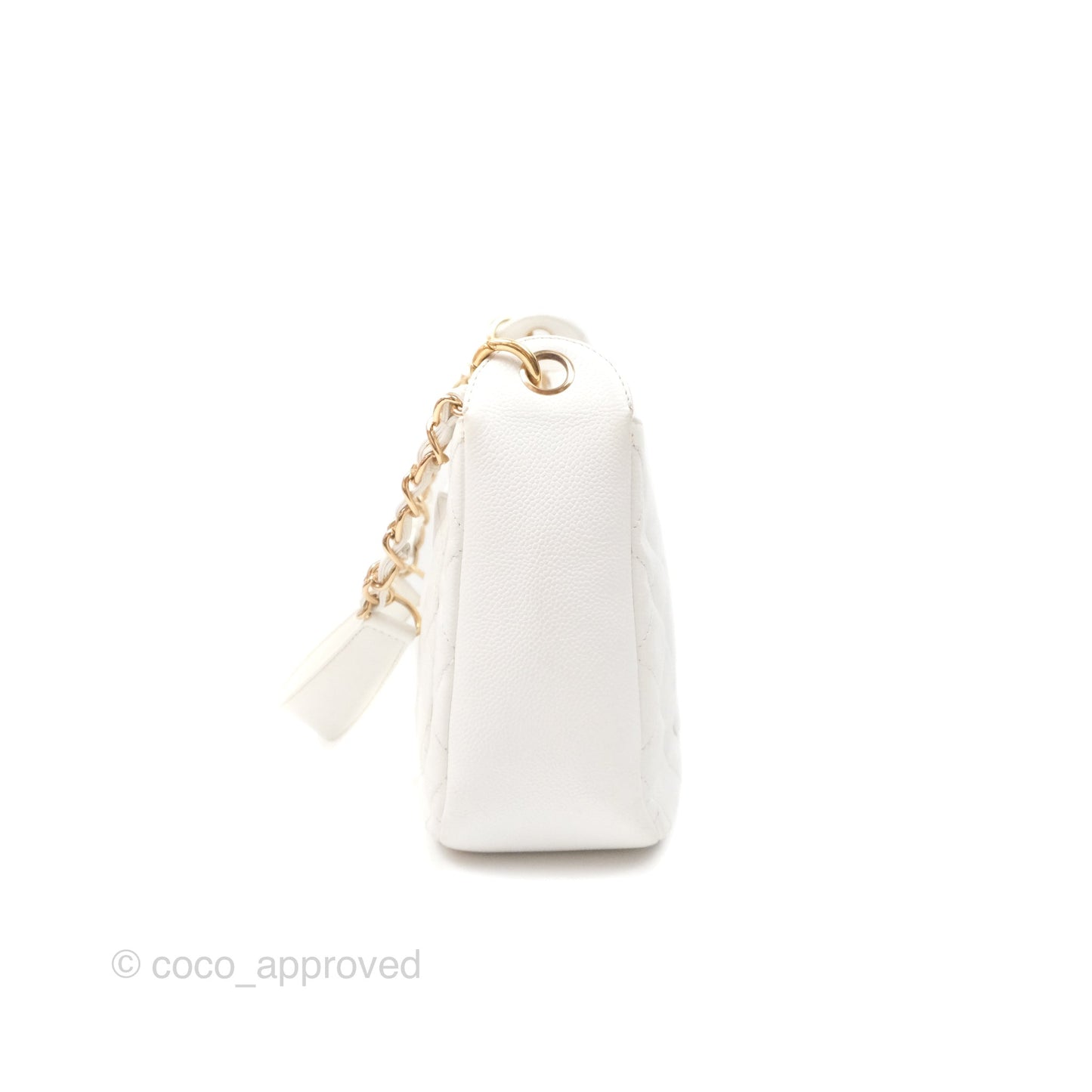 Chanel Vintage CC Quilted Shoulder Bag White Caviar Gold Hardware