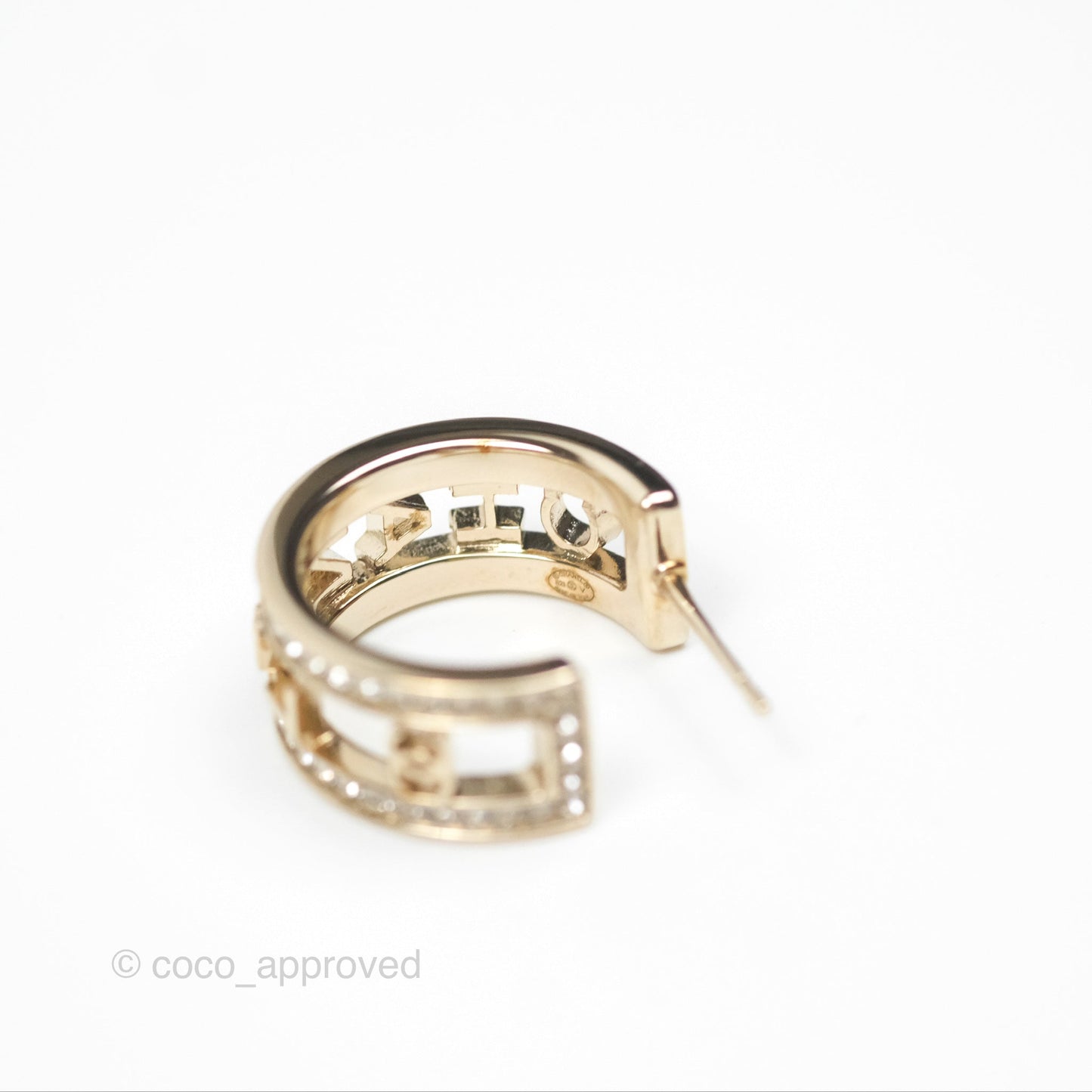 Chanel Logo Crystal Hoop Earrings Gold Hardware 21V
