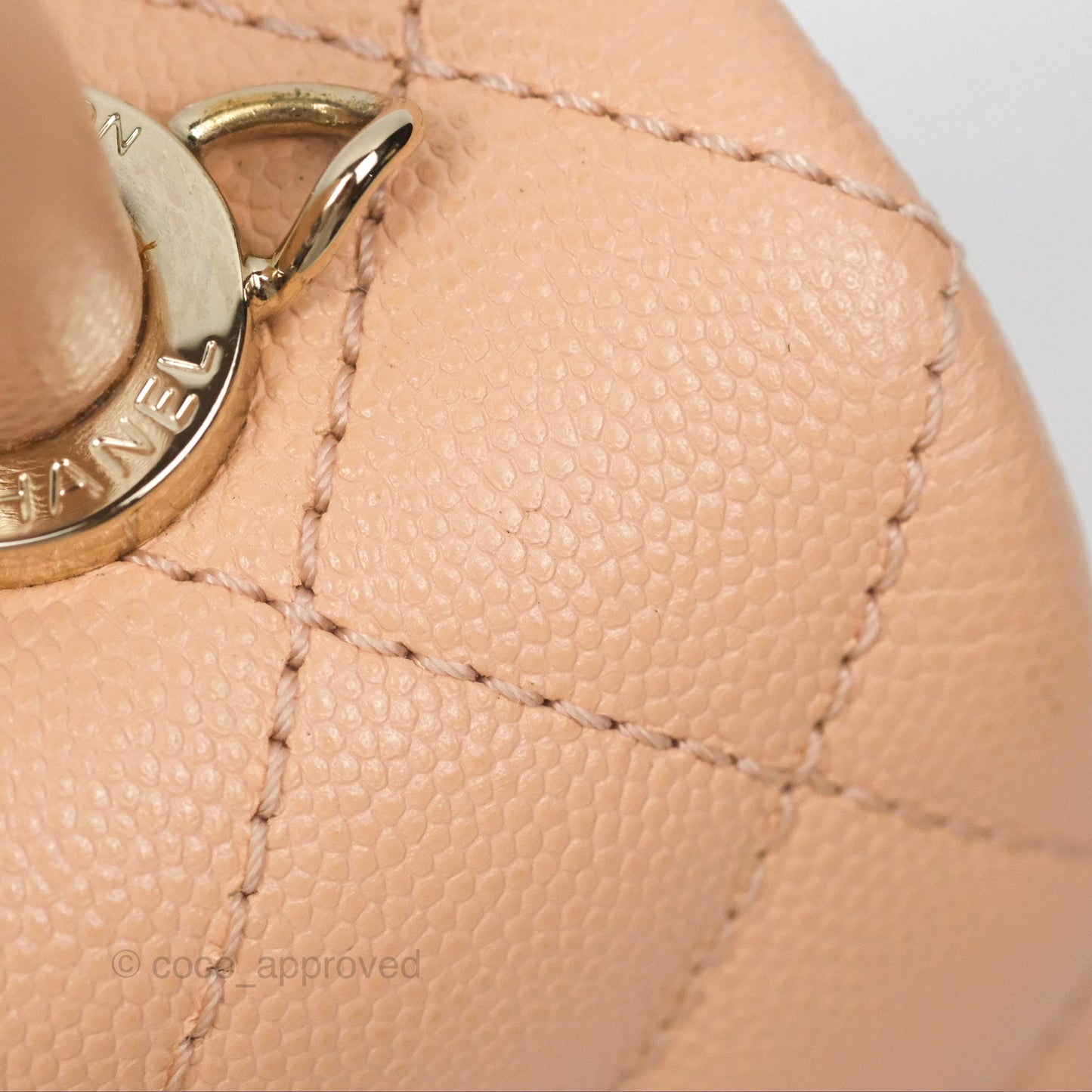 Chanel Quilted Mini Coco Handle Caviar Pink Beige Gold Hardware