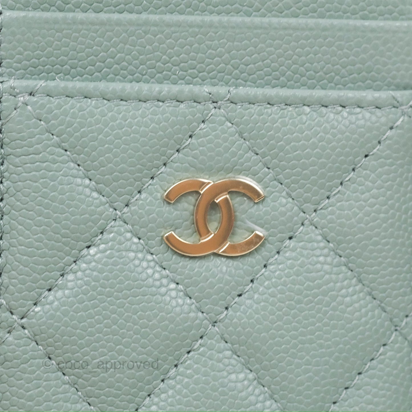 Chanel Zip Coin Purse Card Holder Tiffany Green Caviar Gold Hardware