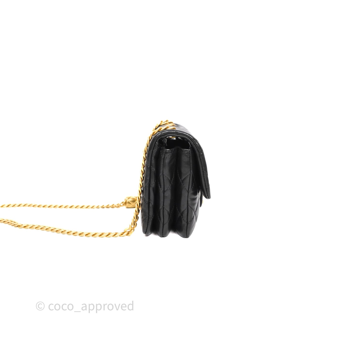 Chanel Small All Slide Adjustable Chain Flap Bag Black Lambskin Aged Gold Hardware 22K