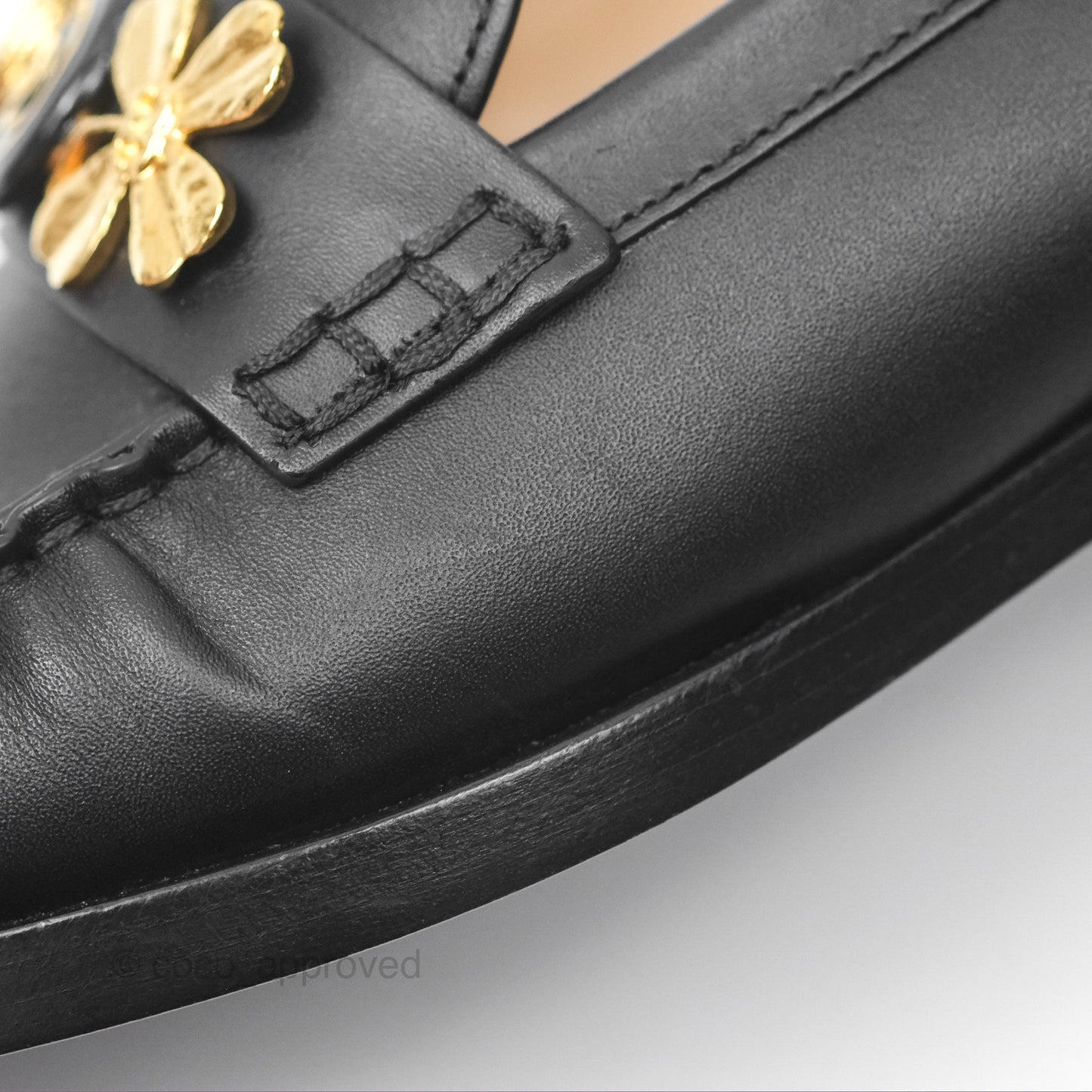 Chanel Loafers Black Leather CC Clover Camellia 23S Size 37C