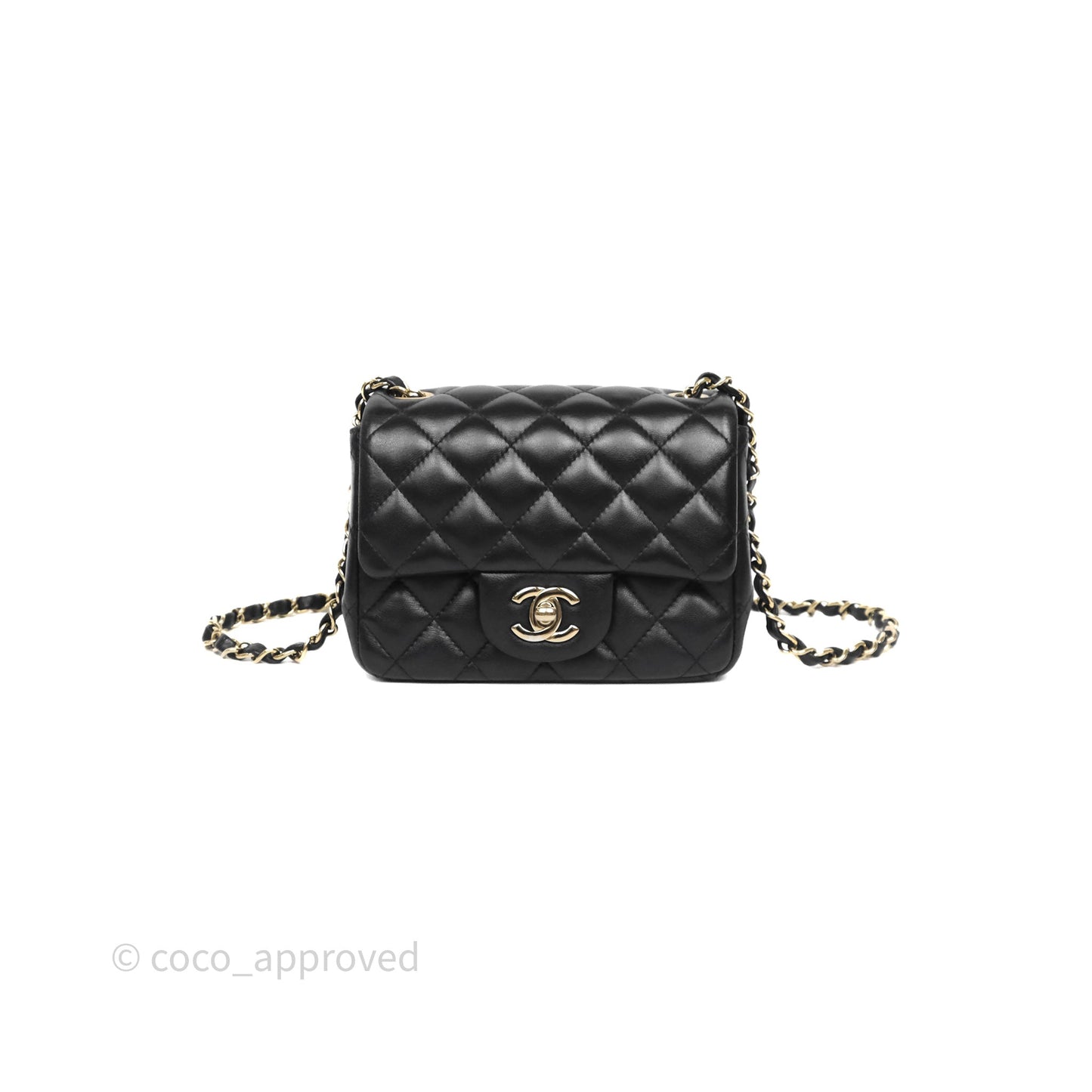 Chanel Mini Square Quilted Black Lambskin Gold Hardware