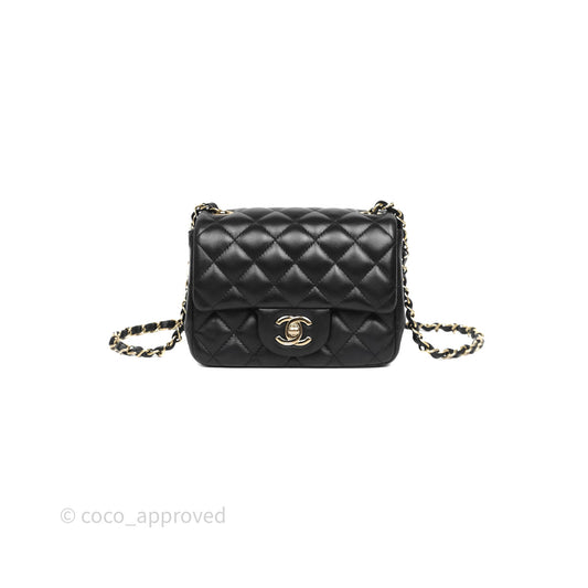 Chanel Mini Square Quilted Black Lambskin Gold Hardware