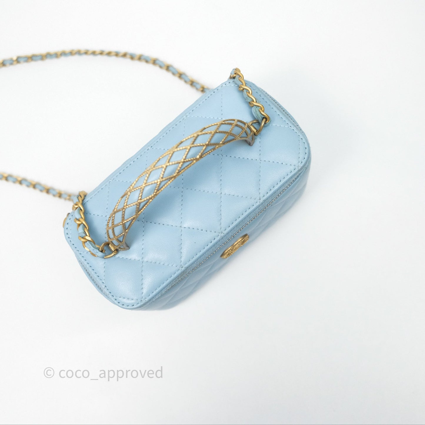 Chanel Vanity Rectangular Top Handle Blue Lambskin Gold Hardware